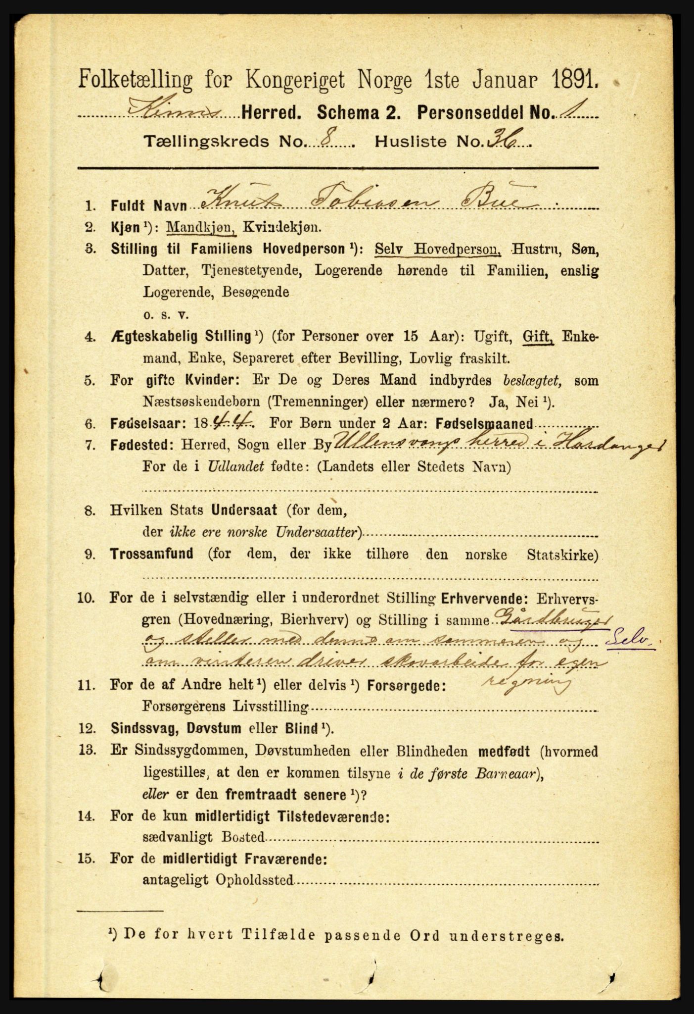 RA, 1891 census for 1437 Kinn, 1891, p. 3337