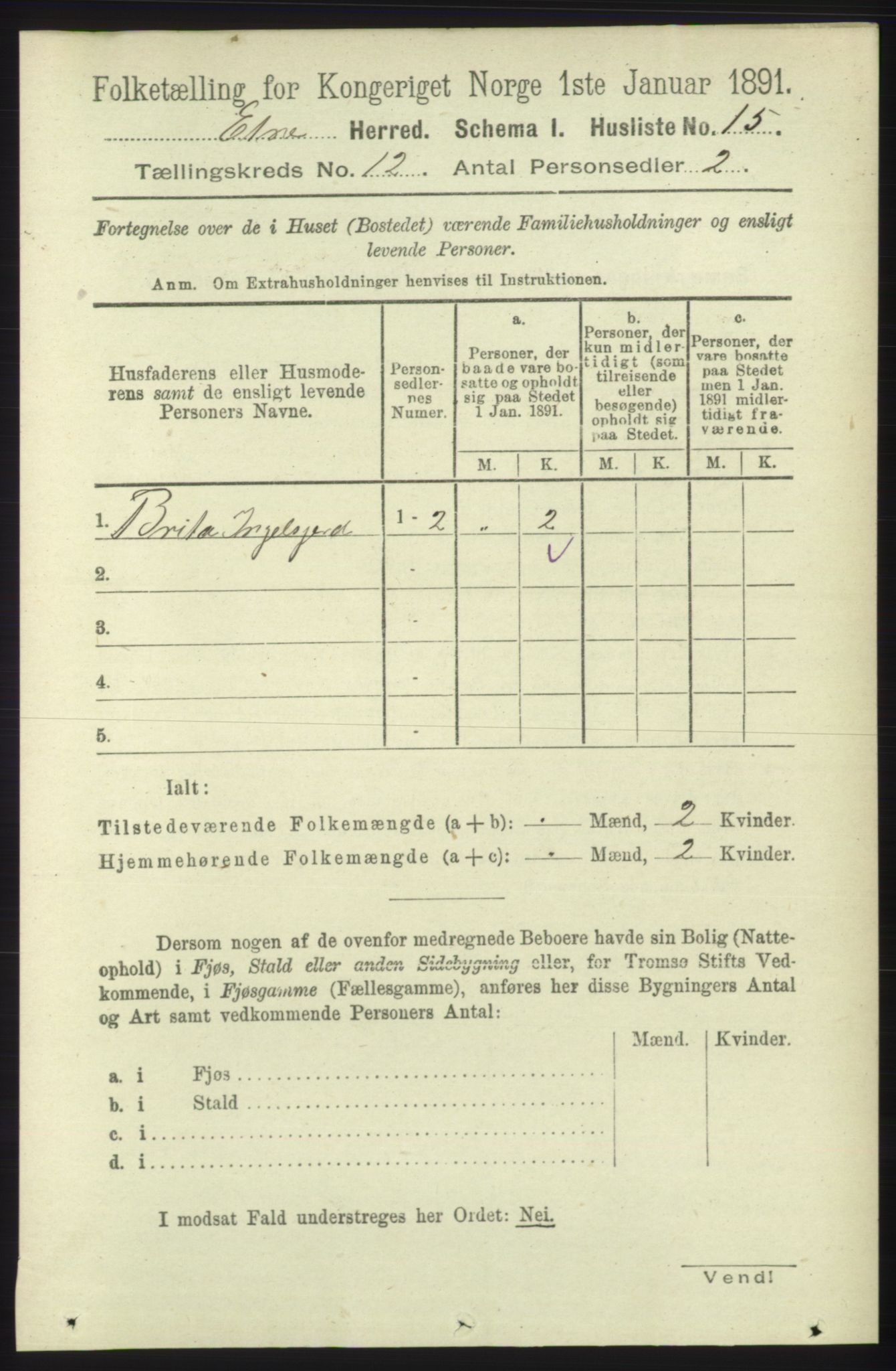 RA, 1891 census for 1211 Etne, 1891, p. 2542