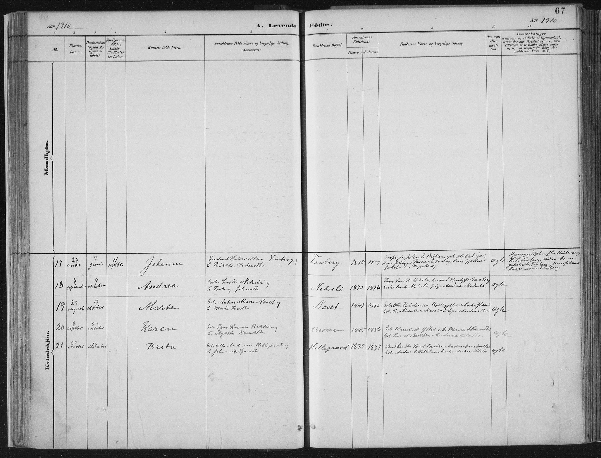Jostedal sokneprestembete, SAB/A-80601/H/Haa/Haab/L0001: Parish register (official) no. B 1, 1887-1914, p. 67