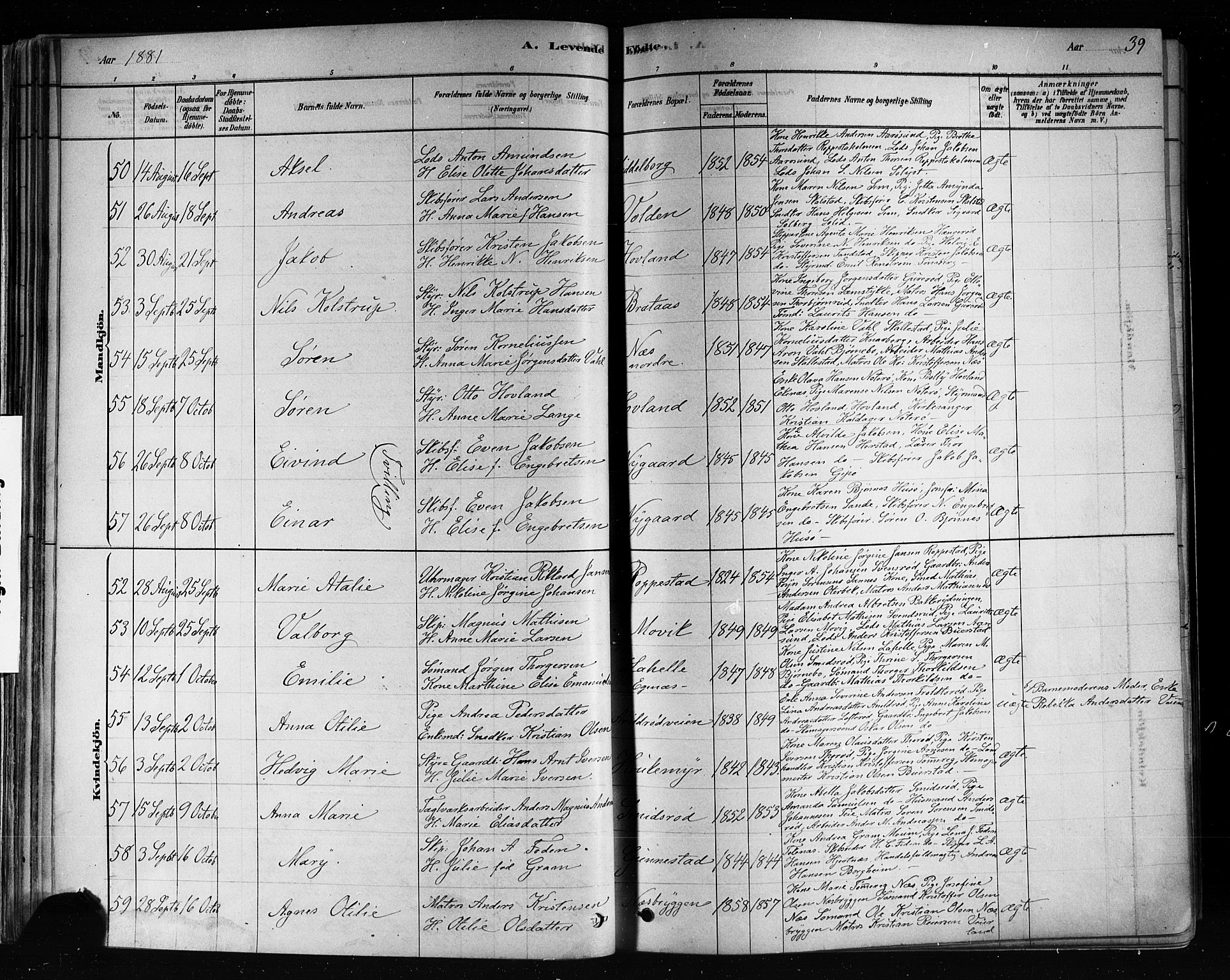 Nøtterøy kirkebøker, AV/SAKO-A-354/F/Fa/L0008: Parish register (official) no. I 8, 1878-1893, p. 39