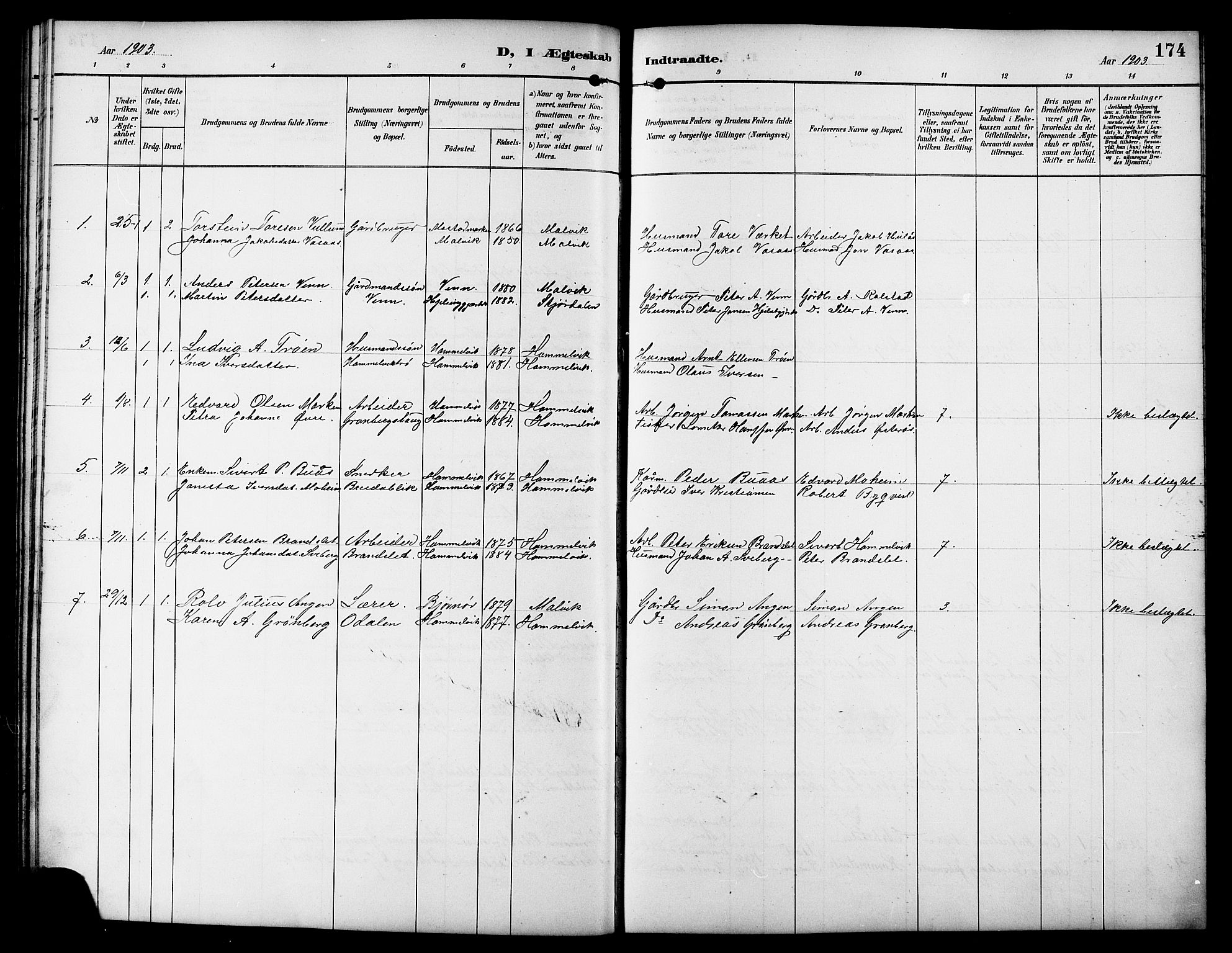 Ministerialprotokoller, klokkerbøker og fødselsregistre - Sør-Trøndelag, AV/SAT-A-1456/617/L0431: Parish register (copy) no. 617C01, 1889-1910, p. 174