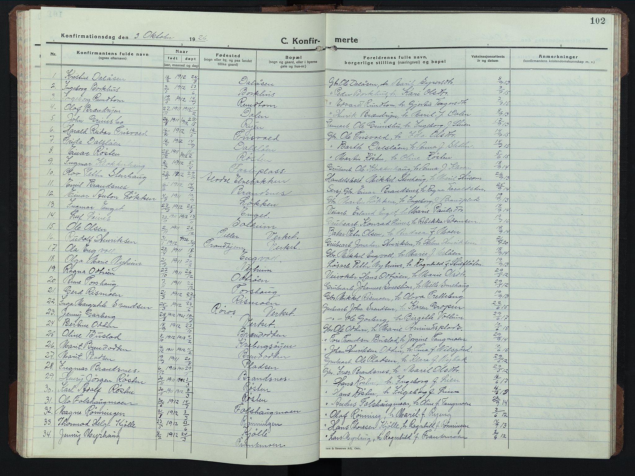 Alvdal prestekontor, AV/SAH-PREST-060/H/Ha/Hab/L0008: Parish register (copy) no. 8, 1925-1953, p. 102