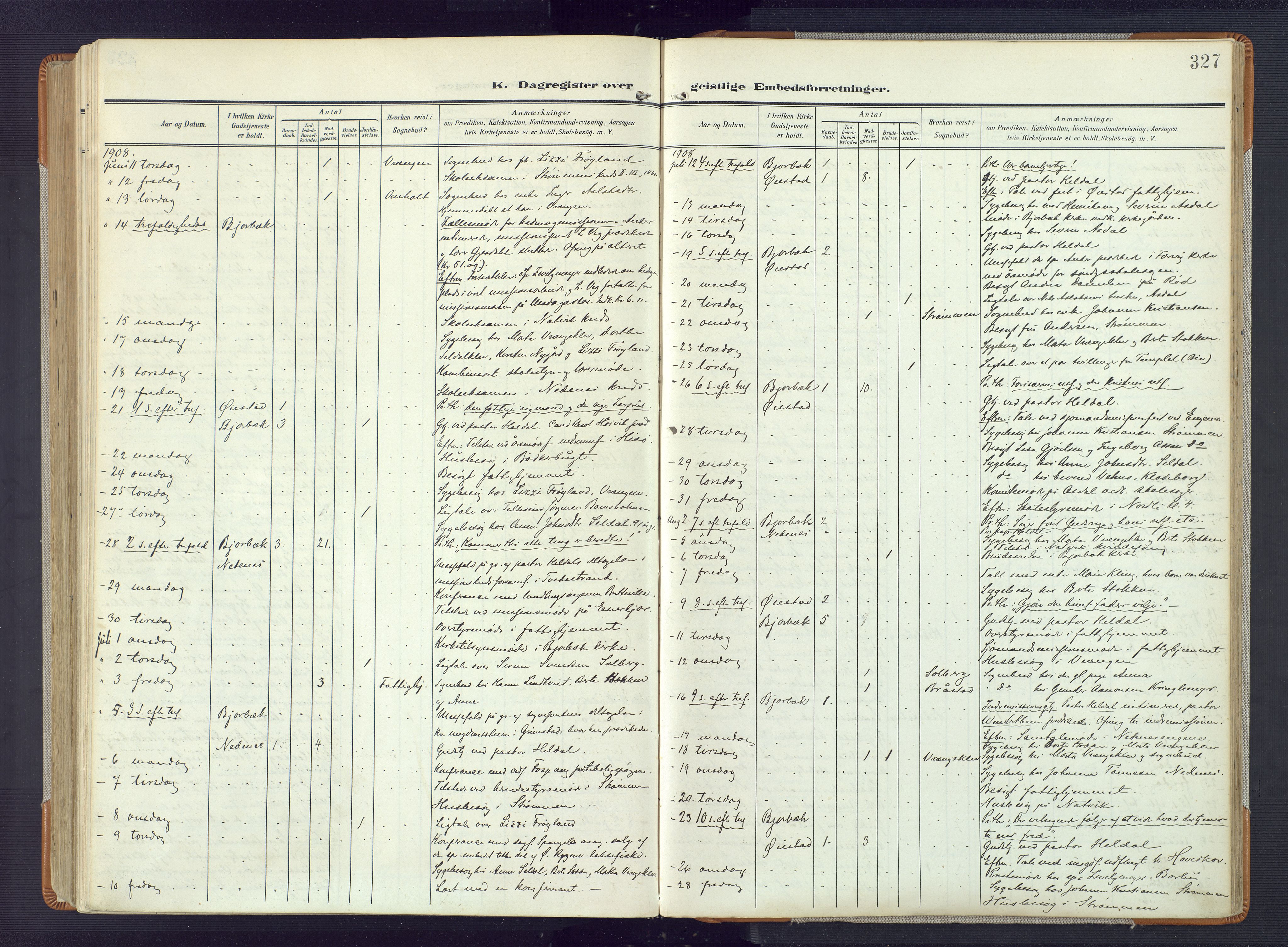 Øyestad sokneprestkontor, AV/SAK-1111-0049/F/Fa/L0019: Parish register (official) no. A 19, 1908-1922, p. 327