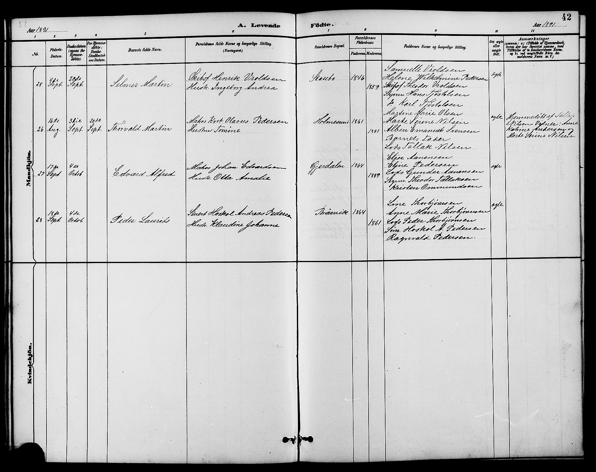 Dypvåg sokneprestkontor, SAK/1111-0007/F/Fb/Fbb/L0004: Parish register (copy) no. B 4, 1887-1905, p. 42