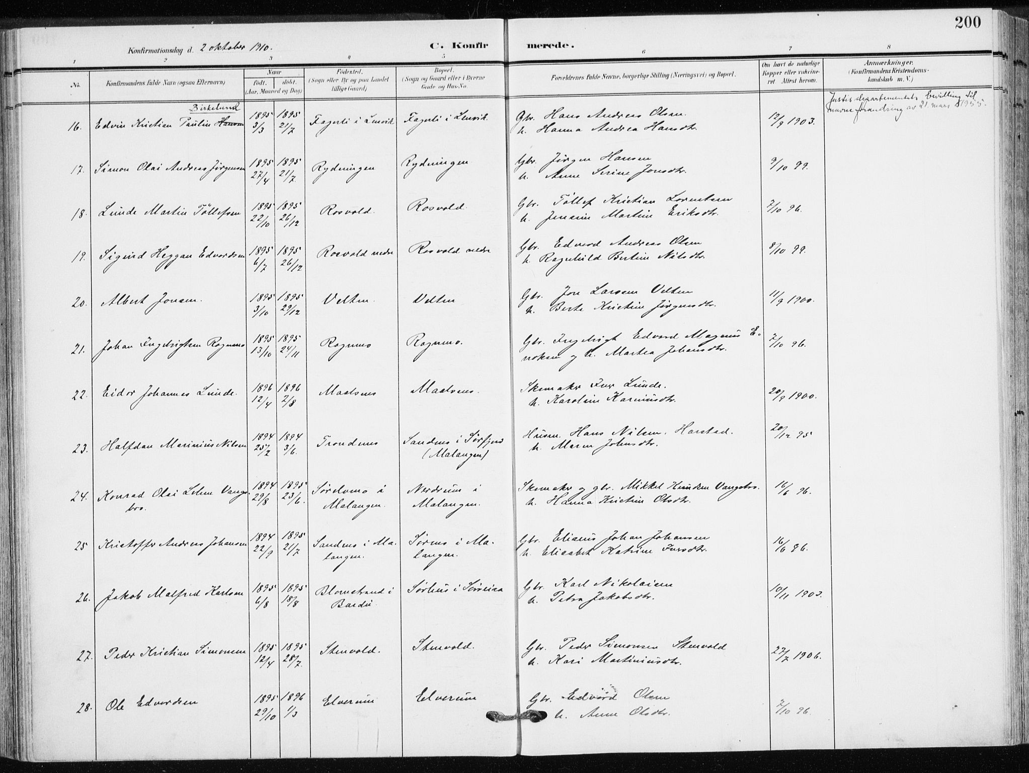 Målselv sokneprestembete, AV/SATØ-S-1311/G/Ga/Gaa/L0011kirke: Parish register (official) no. 11, 1904-1918, p. 200