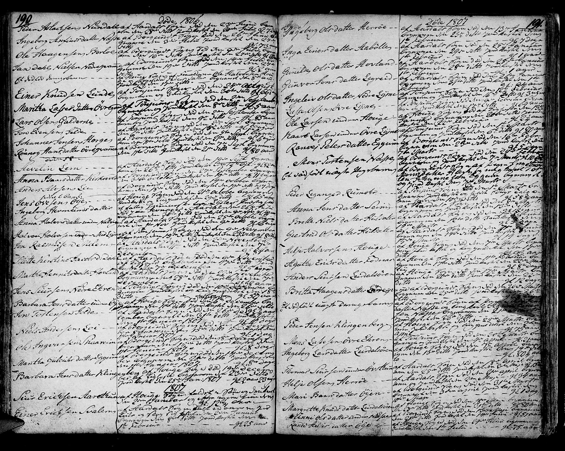 Lærdal sokneprestembete, SAB/A-81201: Parish register (official) no. A 4, 1805-1821, p. 190-191