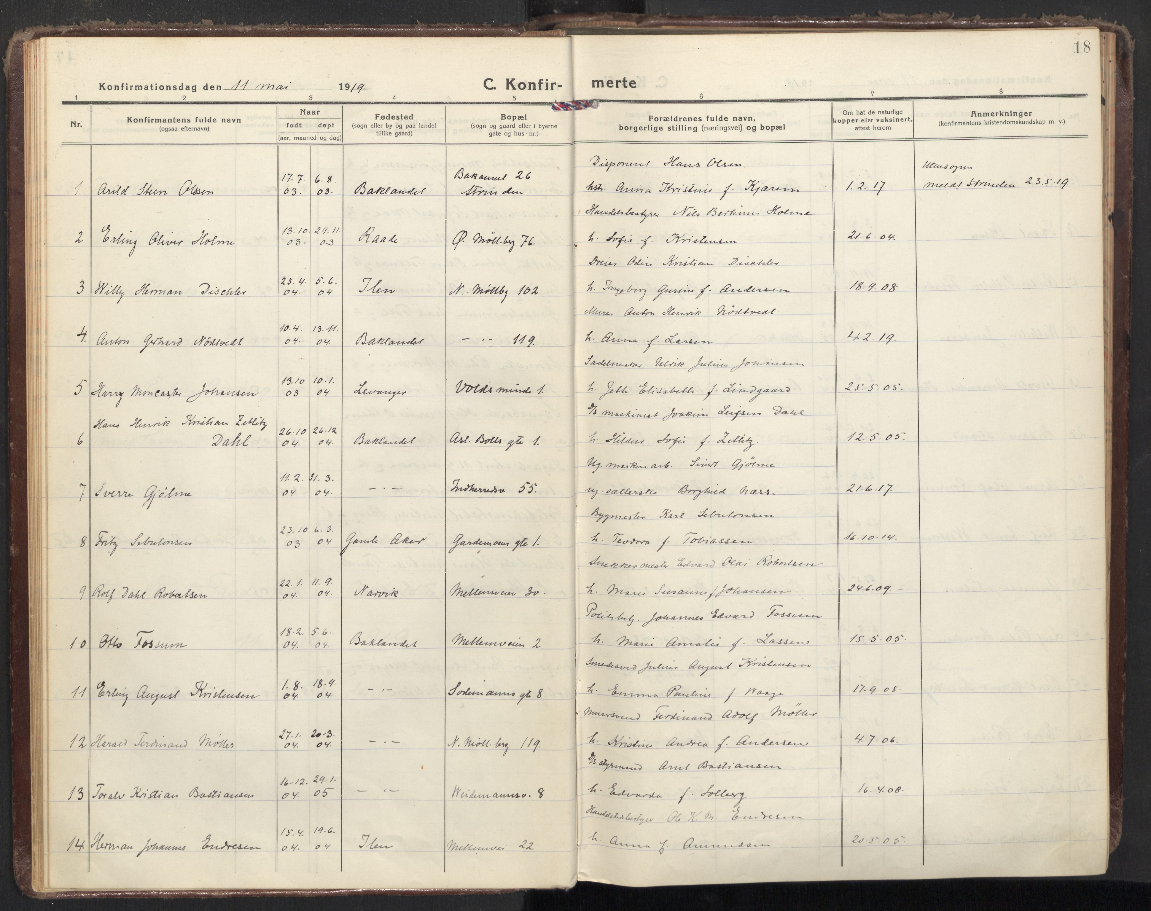 Ministerialprotokoller, klokkerbøker og fødselsregistre - Sør-Trøndelag, SAT/A-1456/605/L0247: Parish register (official) no. 605A09, 1918-1930, p. 18