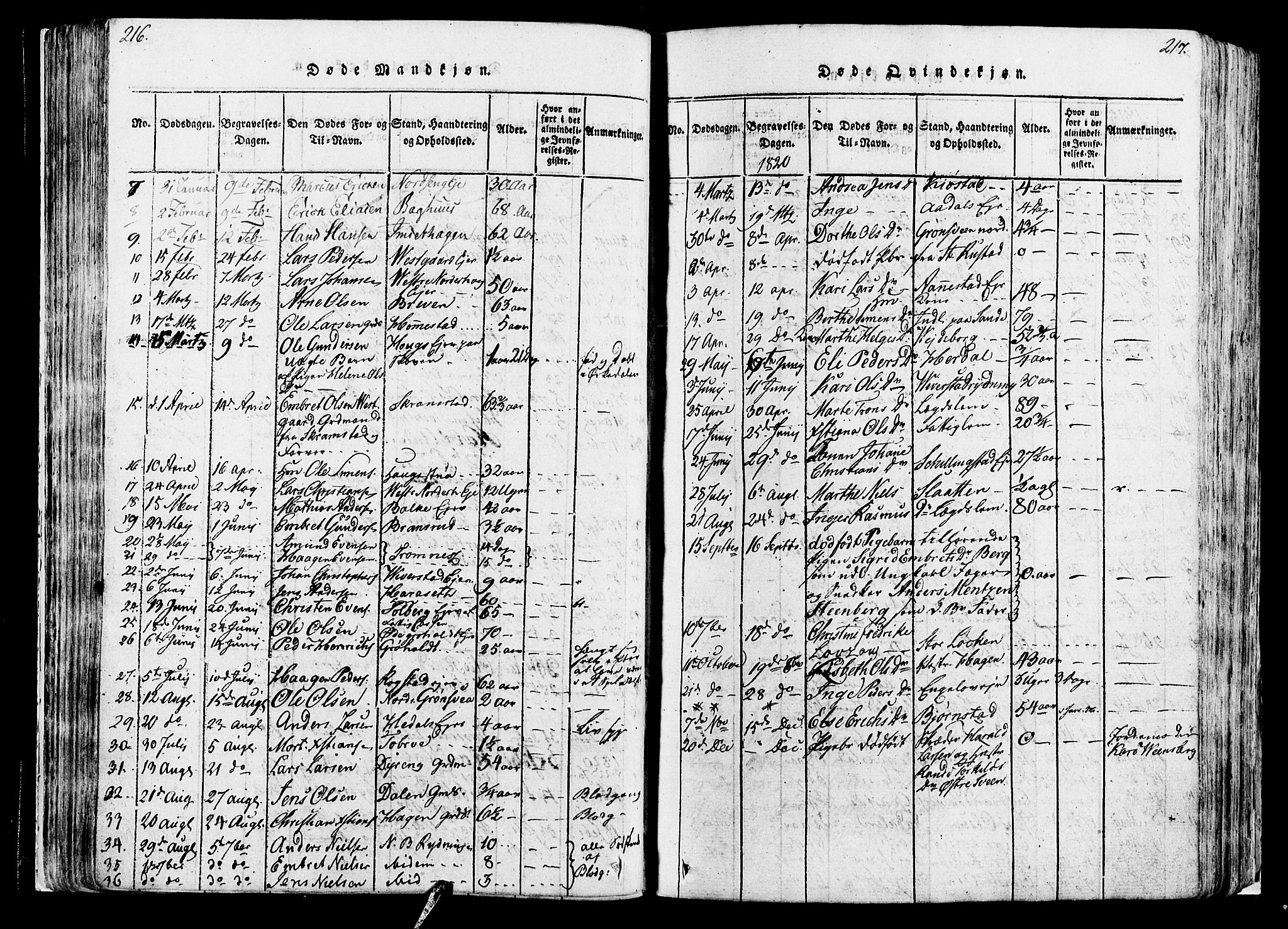 Løten prestekontor, SAH/PREST-022/K/Ka/L0005: Parish register (official) no. 5, 1814-1832, p. 216-217