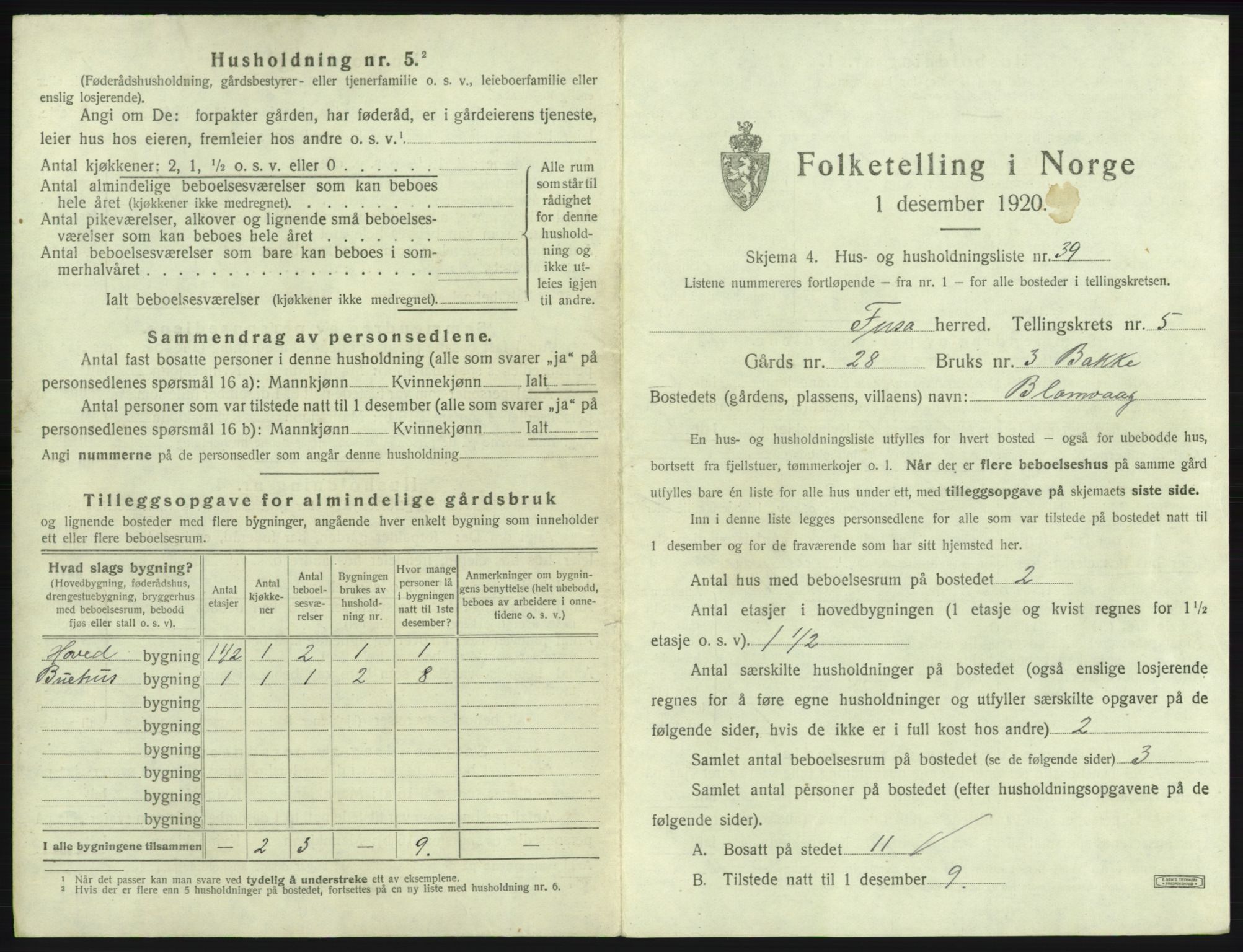 SAB, 1920 census for Fusa, 1920, p. 318