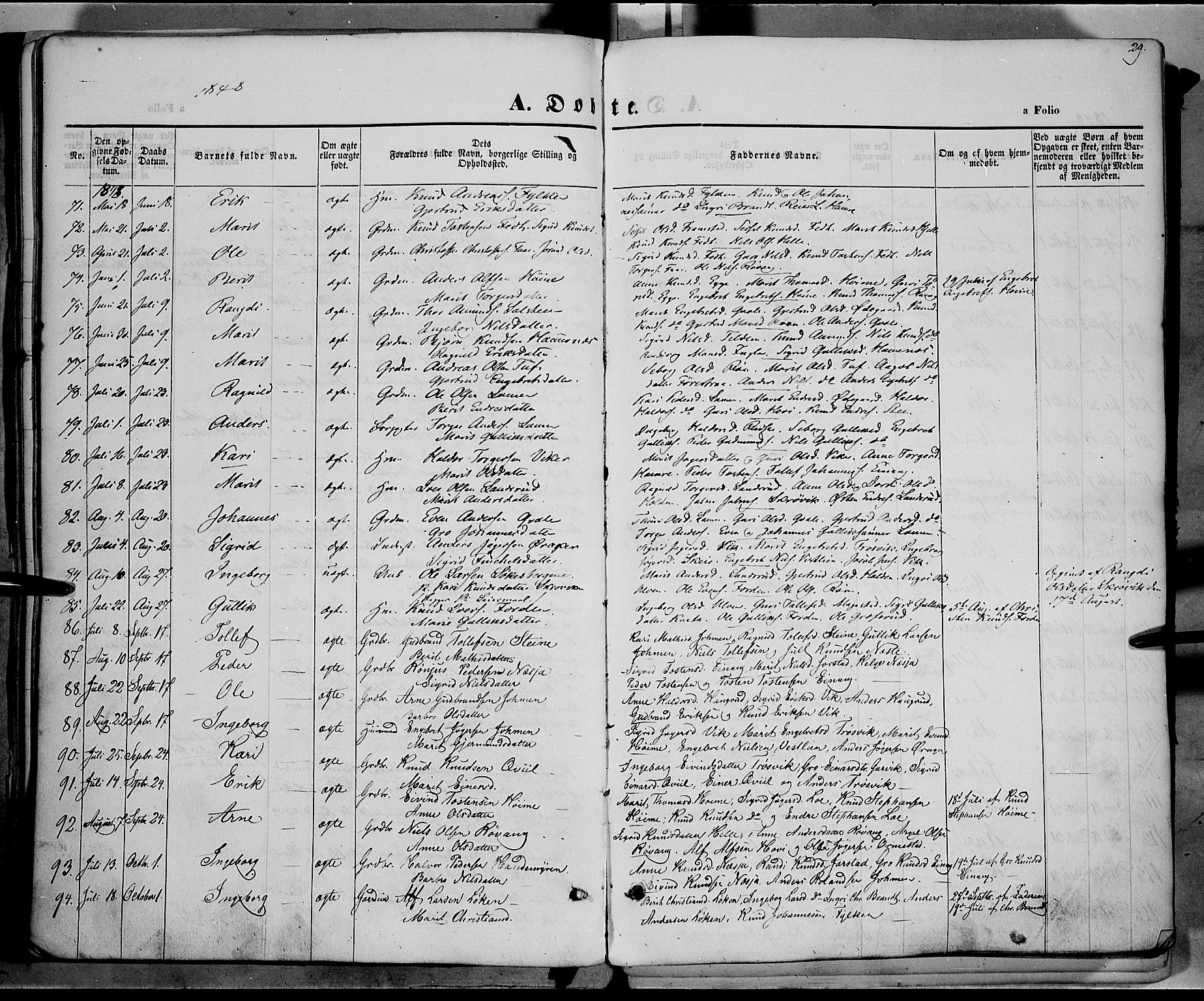 Vestre Slidre prestekontor, AV/SAH-PREST-136/H/Ha/Haa/L0001: Parish register (official) no. 1, 1844-1855, p. 29