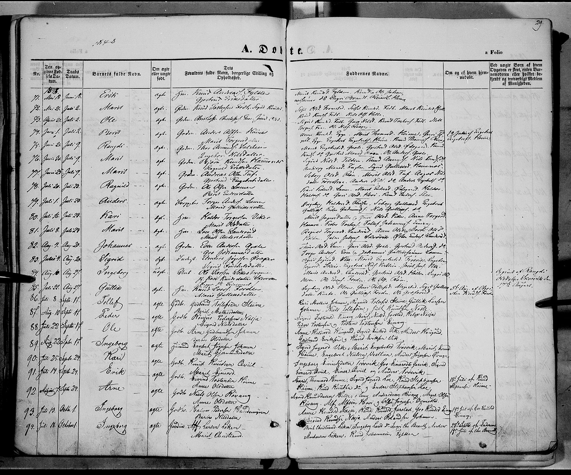 Vestre Slidre prestekontor, AV/SAH-PREST-136/H/Ha/Haa/L0001: Parish register (official) no. 1, 1844-1855, p. 29