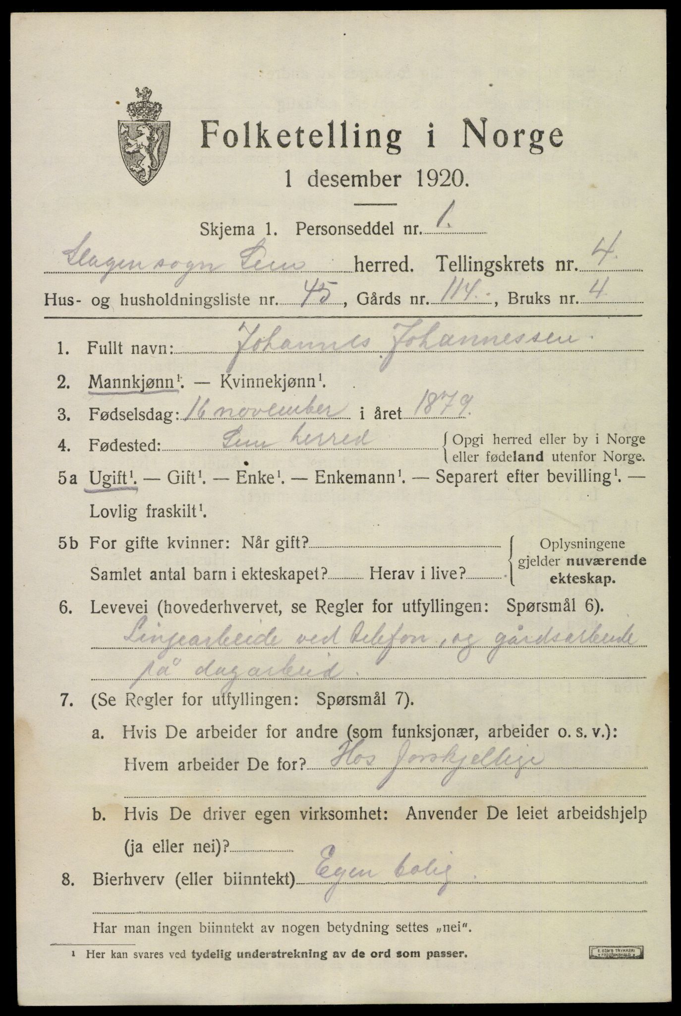 SAKO, 1920 census for Sem, 1920, p. 7559