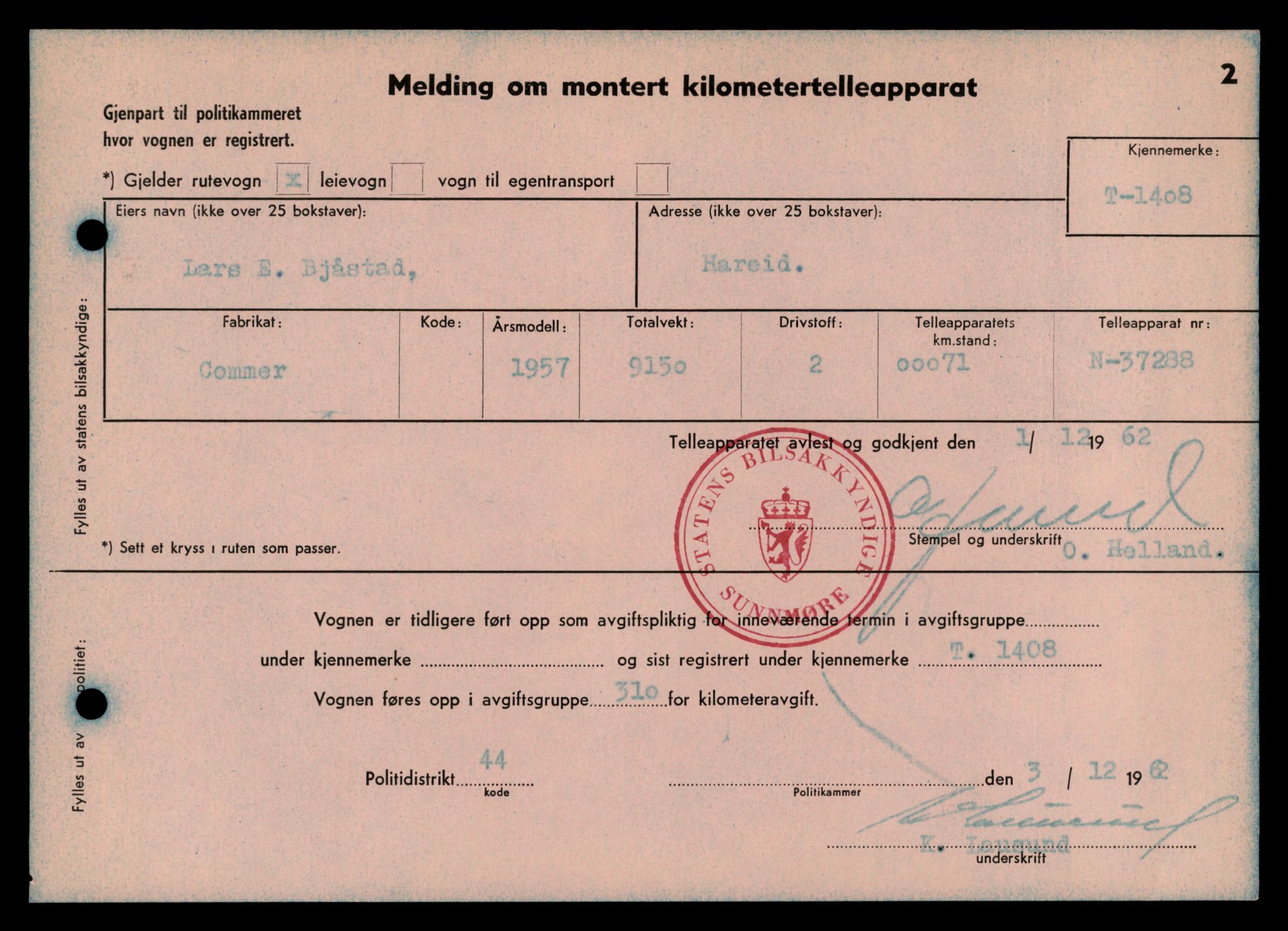 Møre og Romsdal vegkontor - Ålesund trafikkstasjon, AV/SAT-A-4099/F/Fe/L0012: Registreringskort for kjøretøy T 1290 - T 1450, 1927-1998, p. 2672