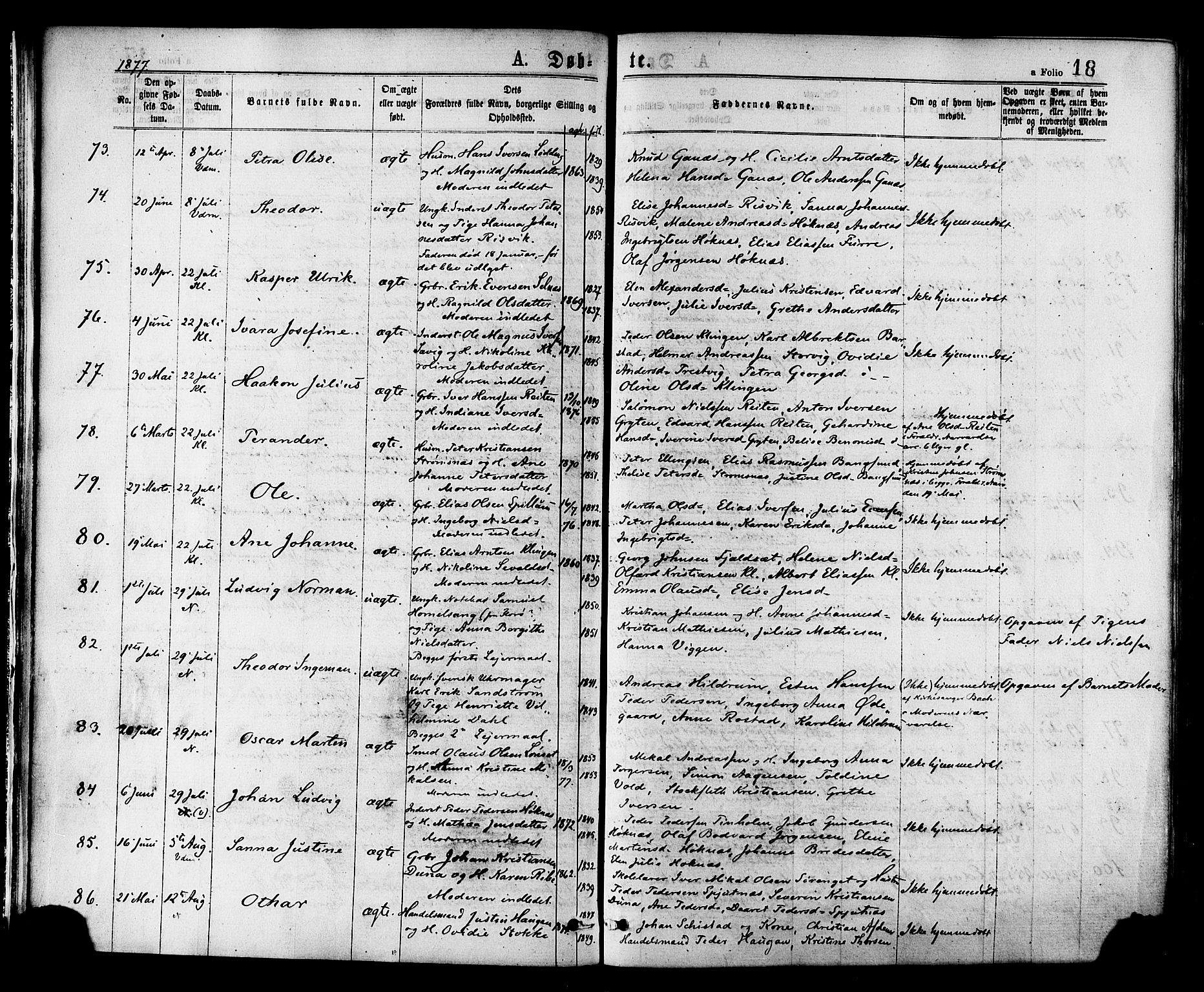 Ministerialprotokoller, klokkerbøker og fødselsregistre - Nord-Trøndelag, AV/SAT-A-1458/768/L0572: Parish register (official) no. 768A07, 1874-1886, p. 18