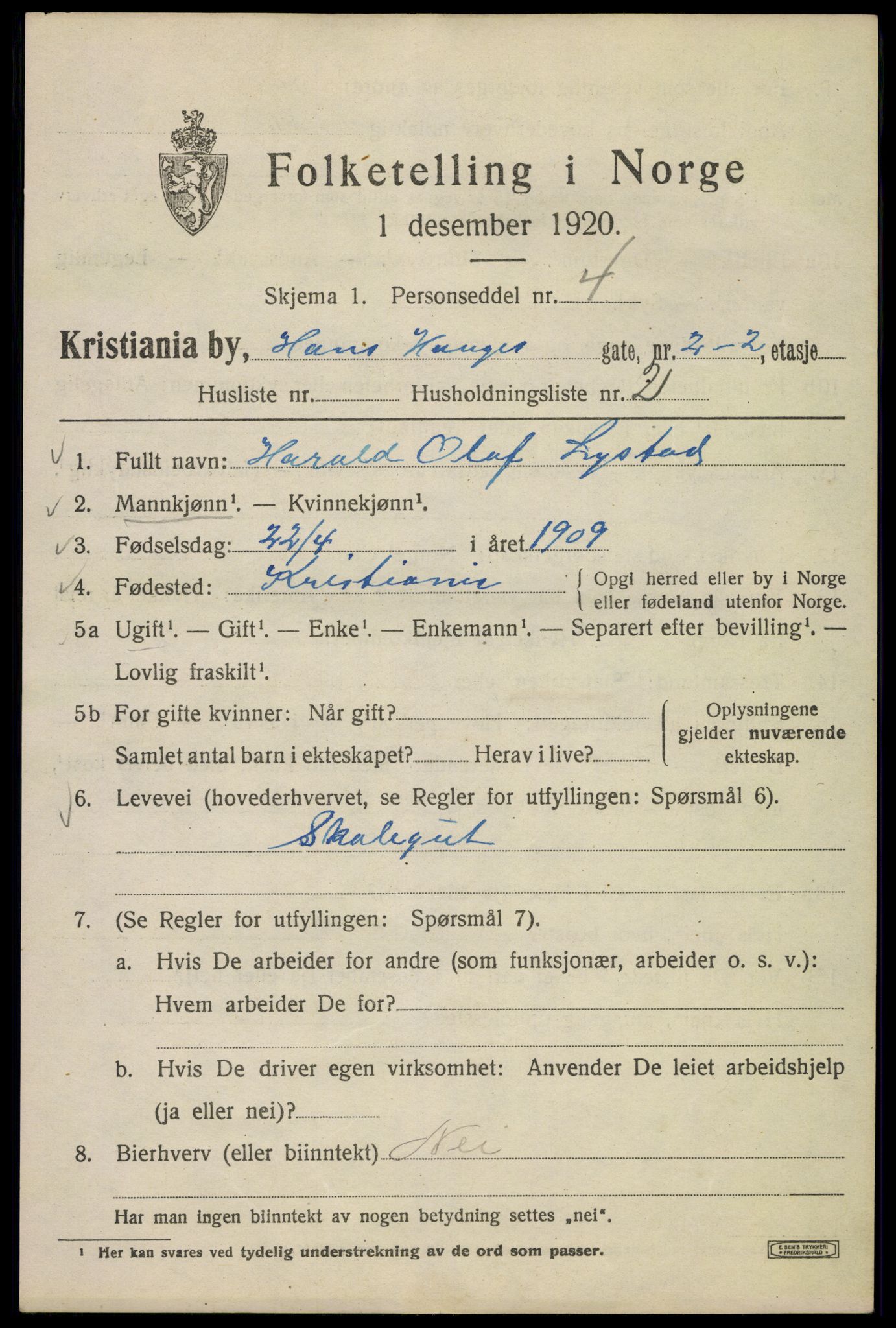 SAO, 1920 census for Kristiania, 1920, p. 269655