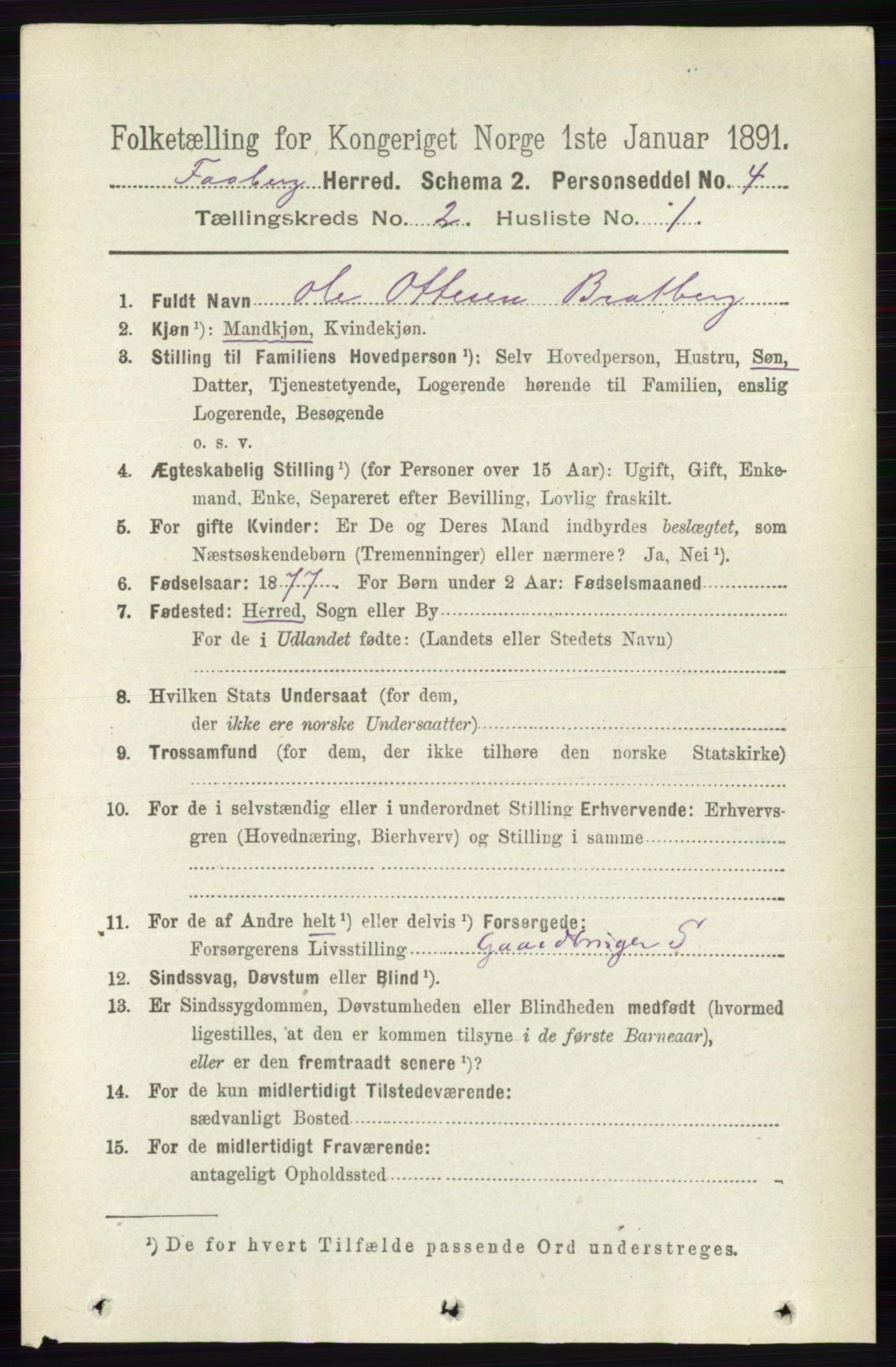 RA, 1891 census for 0524 Fåberg, 1891, p. 600