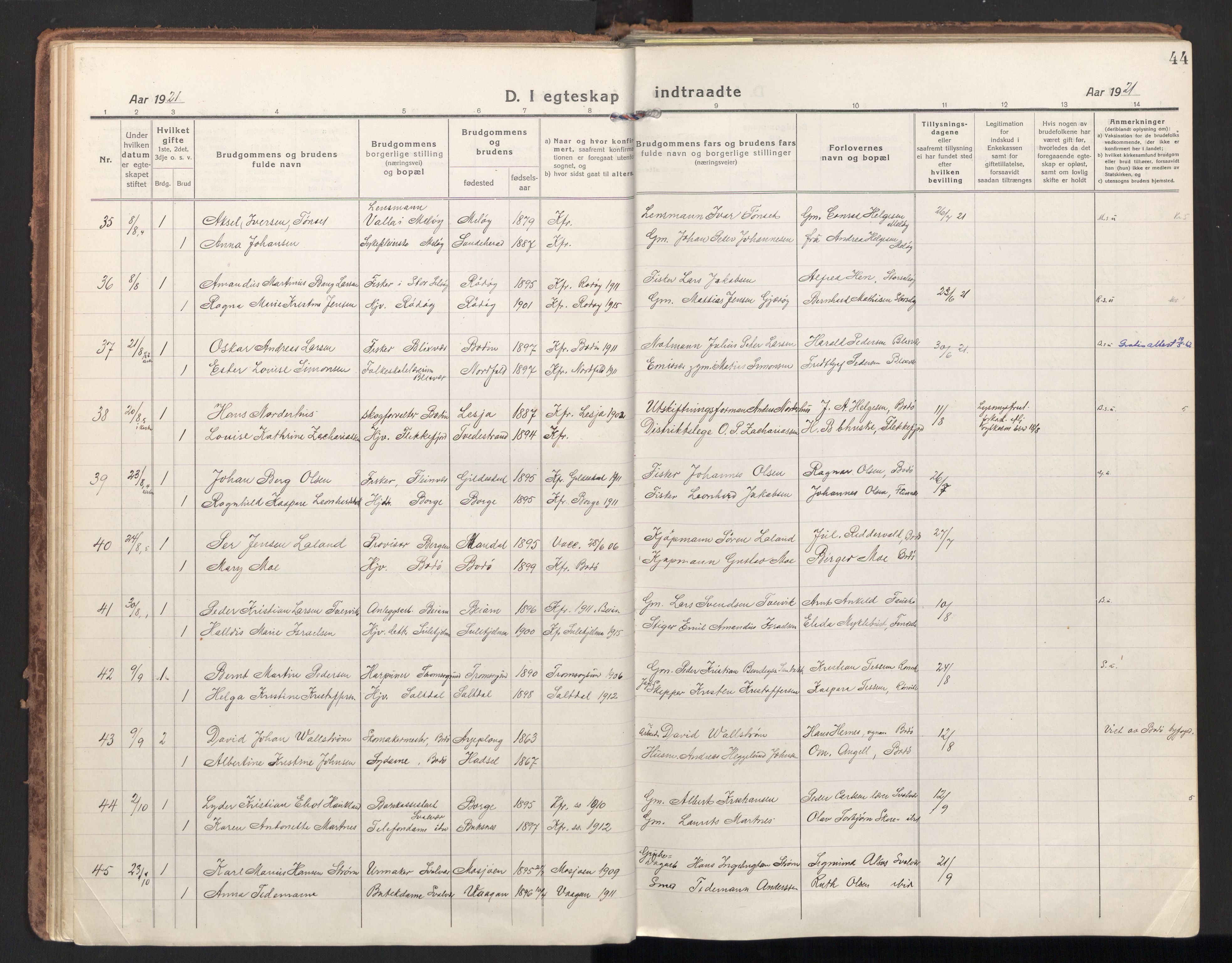 Ministerialprotokoller, klokkerbøker og fødselsregistre - Nordland, AV/SAT-A-1459/801/L0018: Parish register (official) no. 801A18, 1916-1930, p. 44