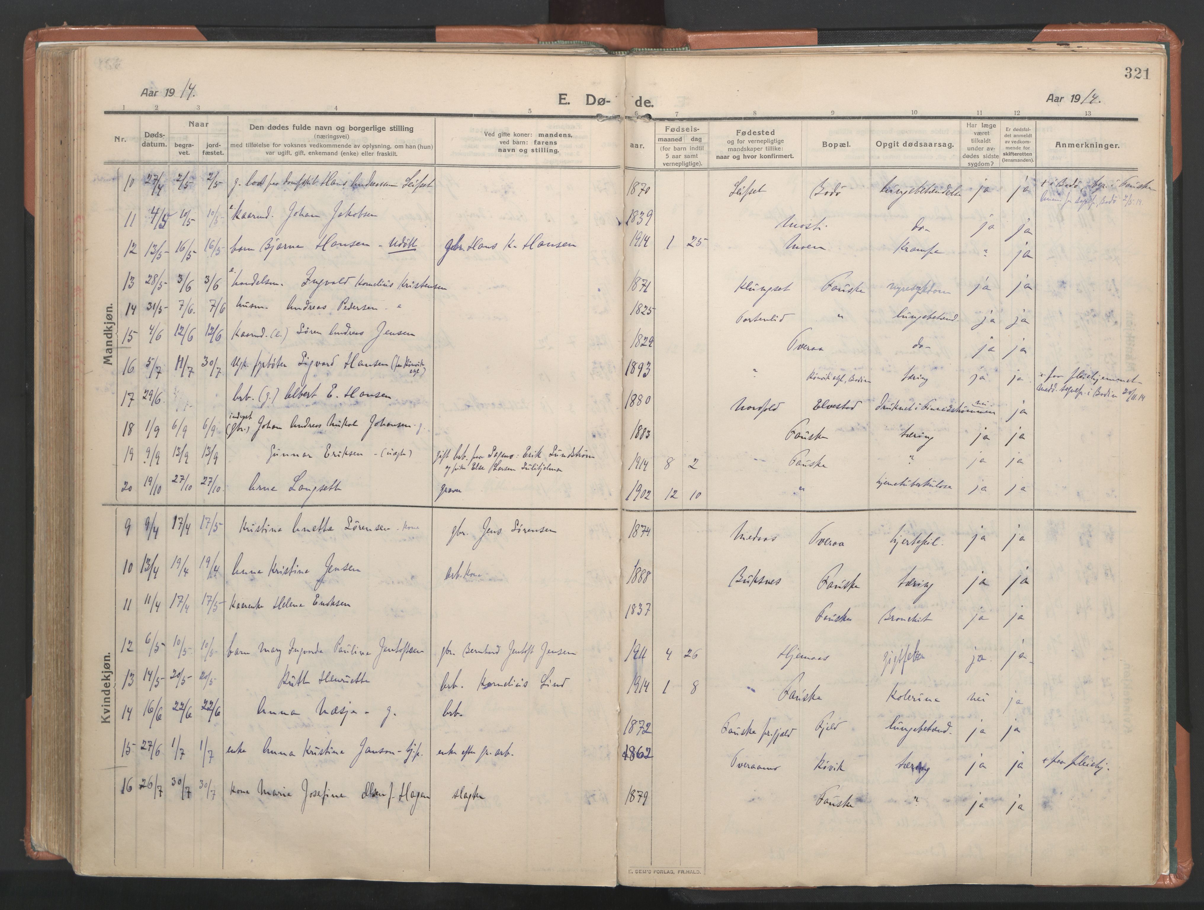 Ministerialprotokoller, klokkerbøker og fødselsregistre - Nordland, AV/SAT-A-1459/849/L0698: Parish register (official) no. 849A09, 1911-1924, p. 321