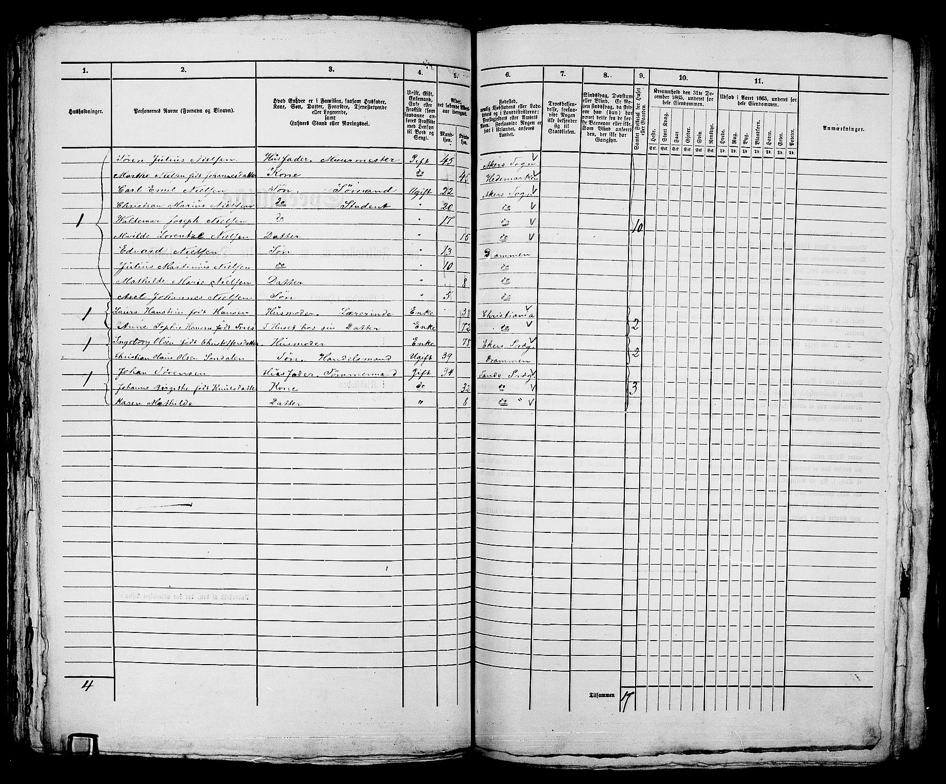 RA, 1865 census for Bragernes in Drammen, 1865, p. 886