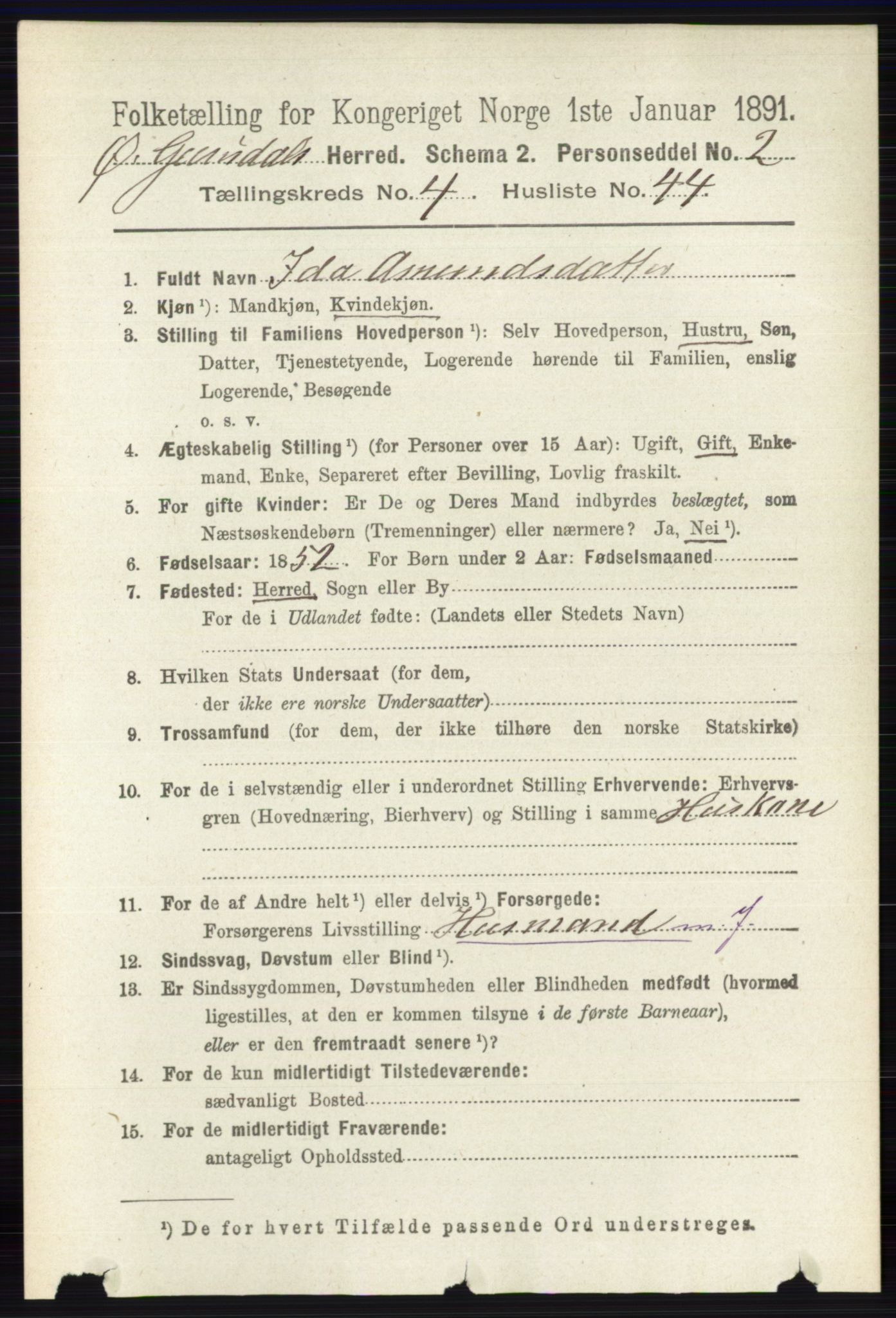 RA, 1891 census for 0522 Østre Gausdal, 1891, p. 2793