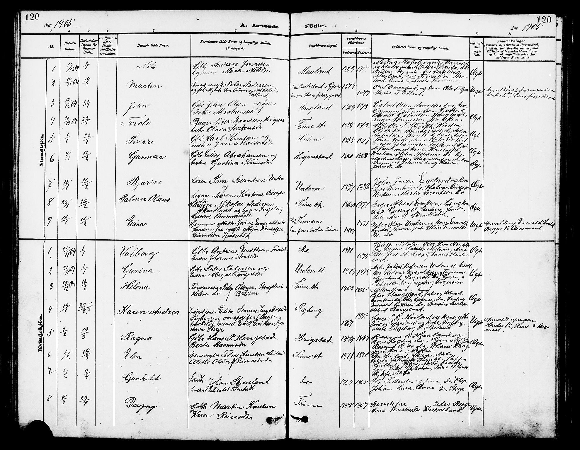 Lye sokneprestkontor, AV/SAST-A-101794/001/30BB/L0007: Parish register (copy) no. B 8, 1889-1909, p. 120