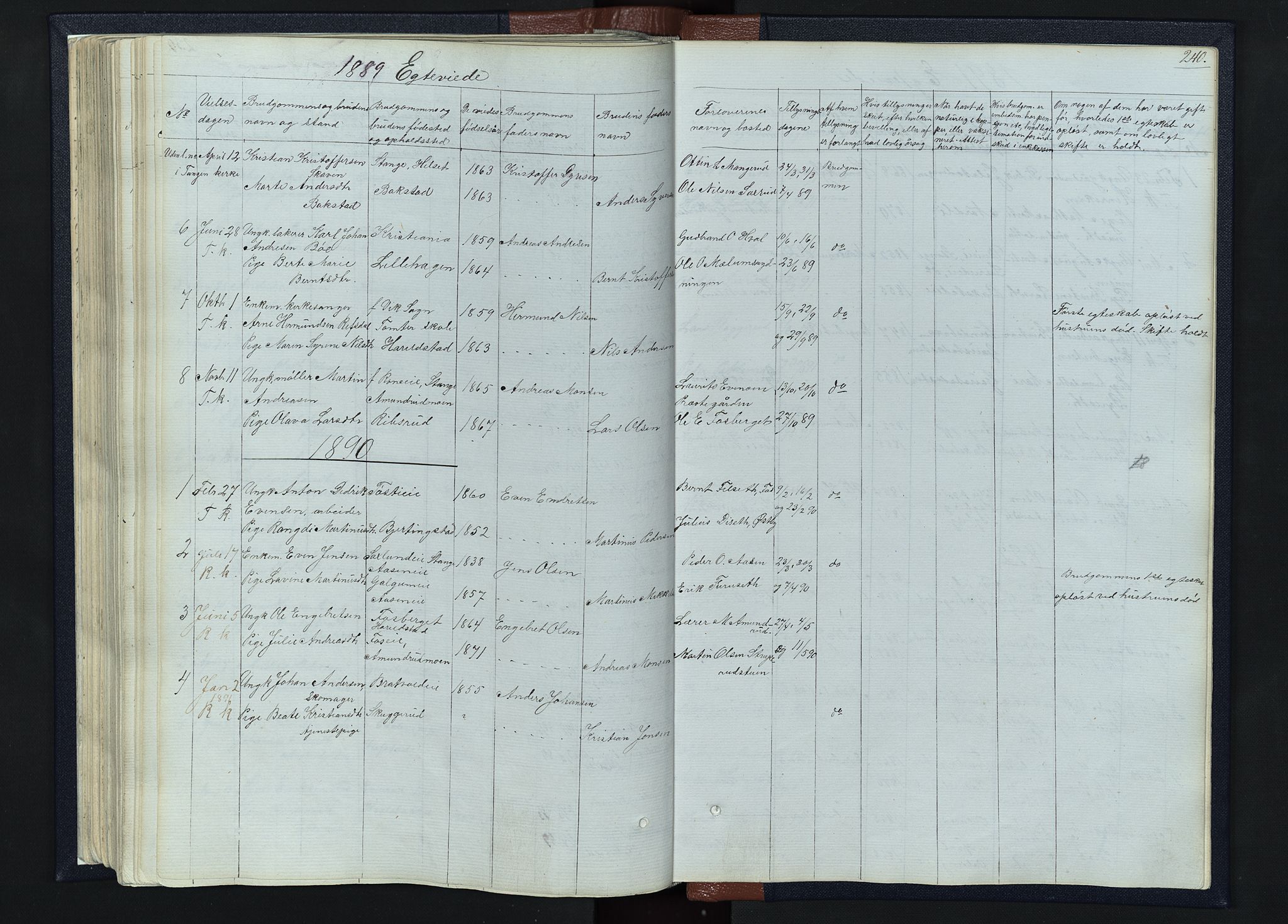 Romedal prestekontor, SAH/PREST-004/L/L0010: Parish register (copy) no. 10, 1860-1895, p. 240
