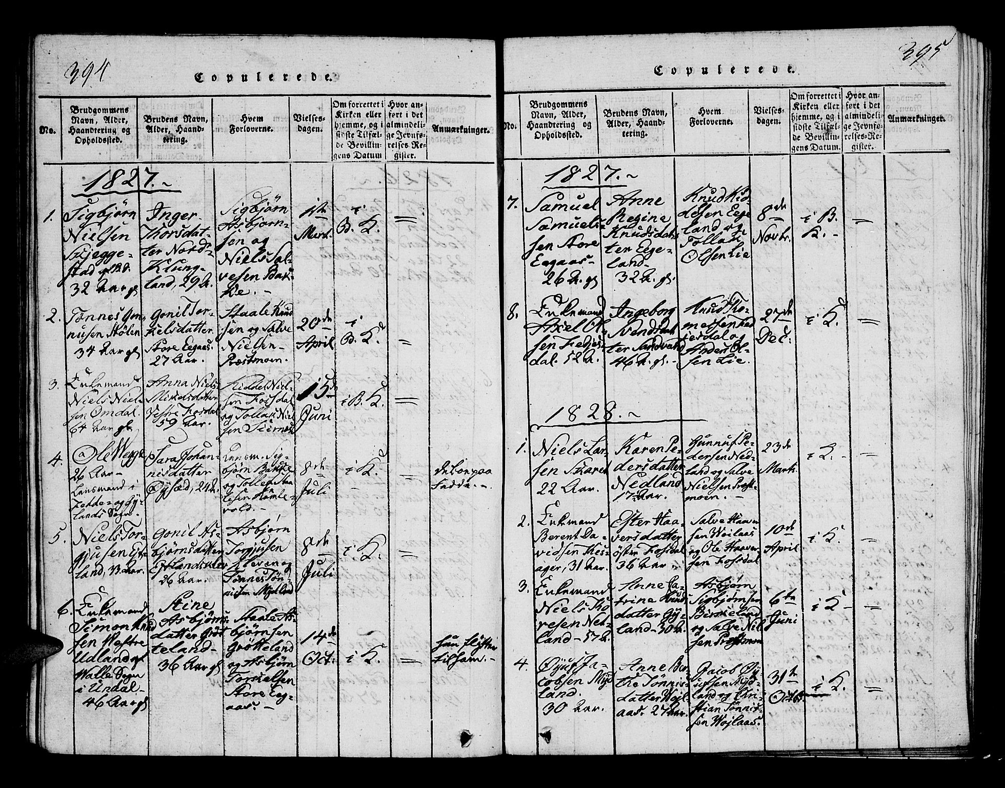 Bakke sokneprestkontor, AV/SAK-1111-0002/F/Fa/Fab/L0001: Parish register (official) no. A 1, 1815-1835, p. 394-395