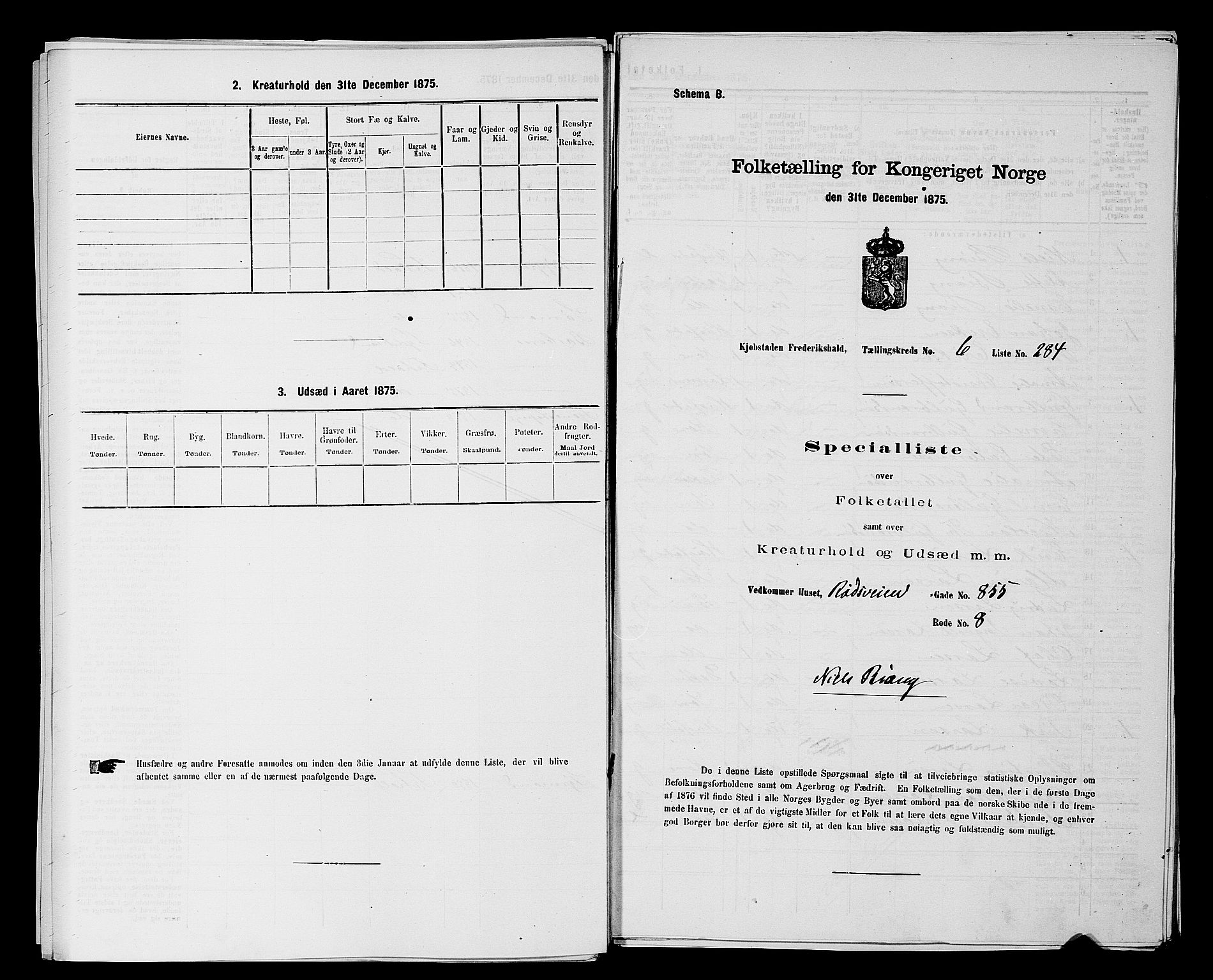 RA, 1875 census for 0101P Fredrikshald, 1875, p. 796
