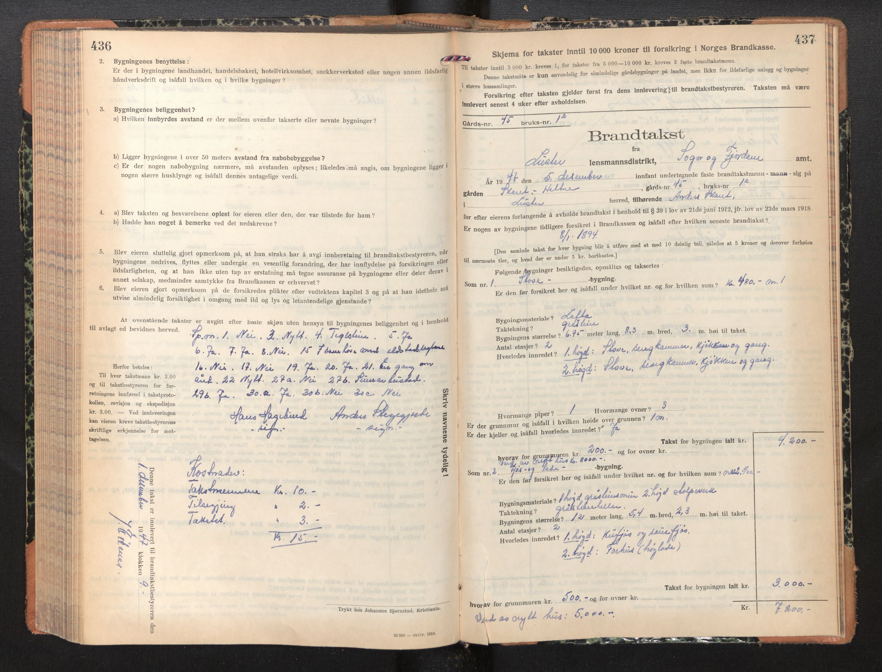 Lensmannen i Luster, SAB/A-29301/0012/L0008: Branntakstprotokoll, skjematakst, 1935-1949, p. 436-437