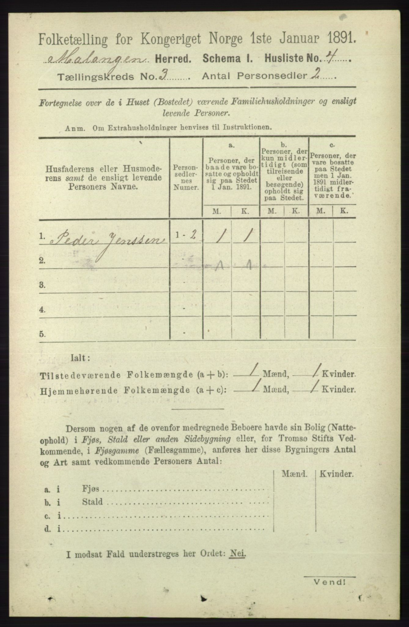 RA, 1891 census for 1932 Malangen, 1891, p. 693