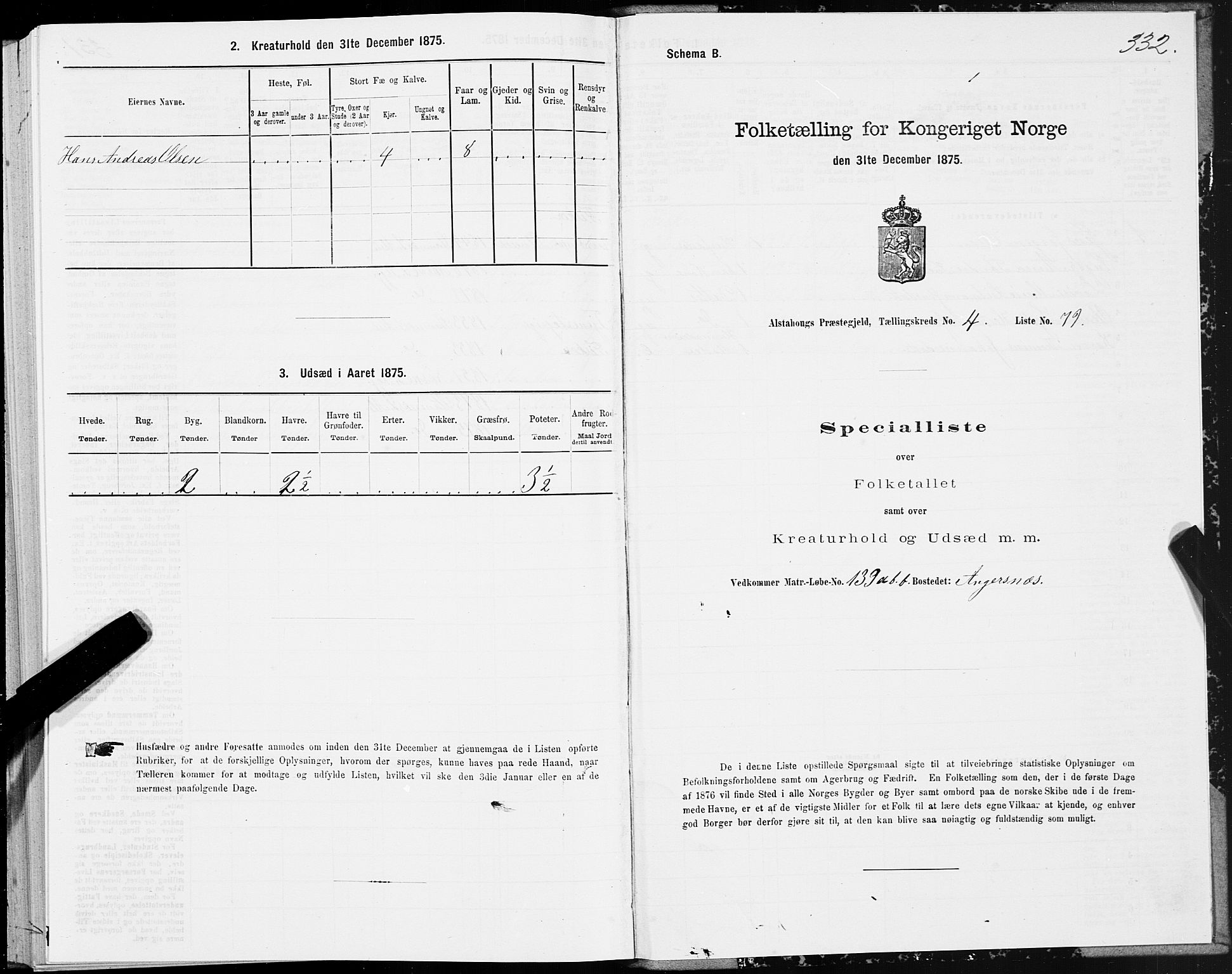 SAT, 1875 census for 1820P Alstahaug, 1875, p. 3332