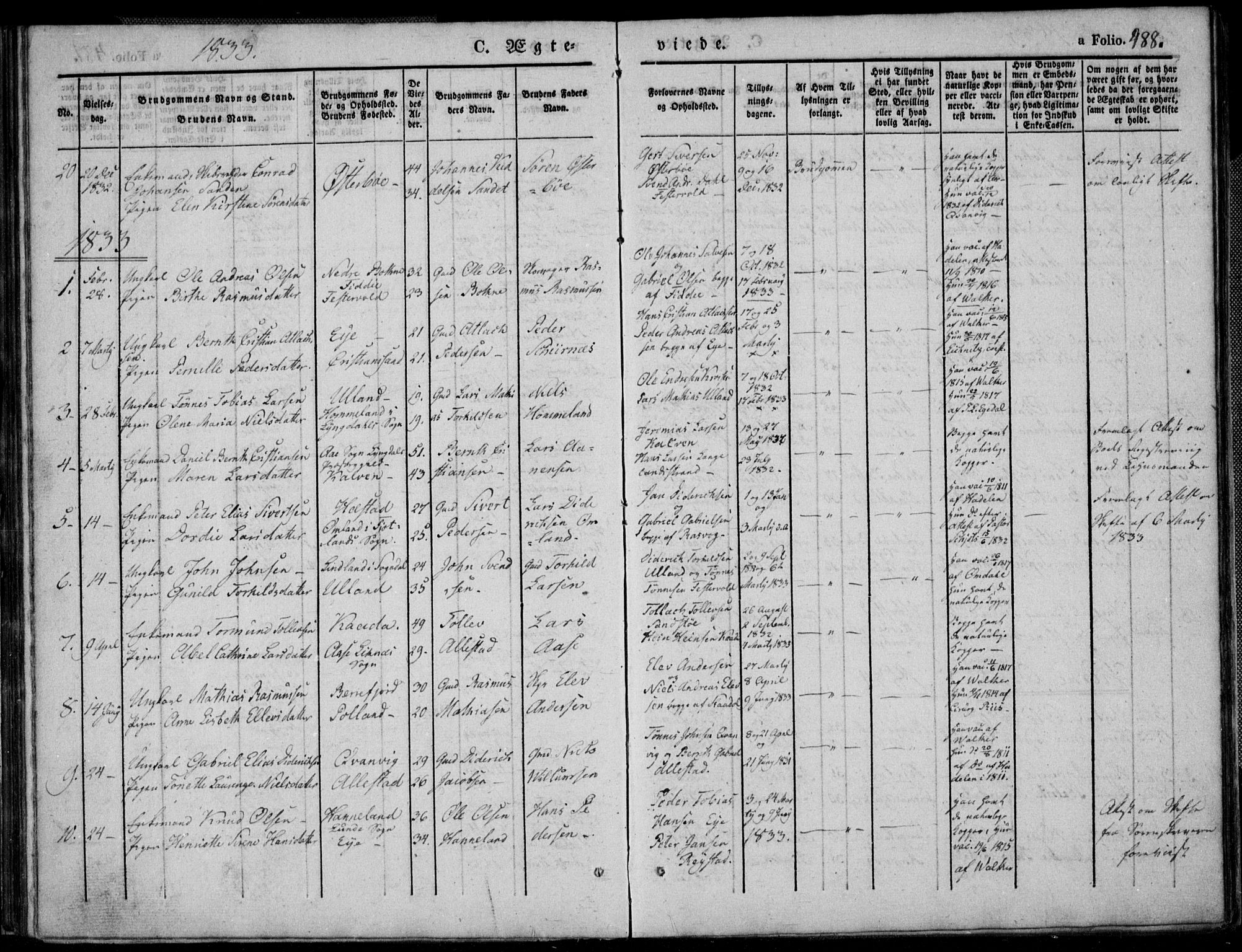 Flekkefjord sokneprestkontor, SAK/1111-0012/F/Fb/Fbb/L0002: Parish register (copy) no. B 2b, 1831-1866, p. 488