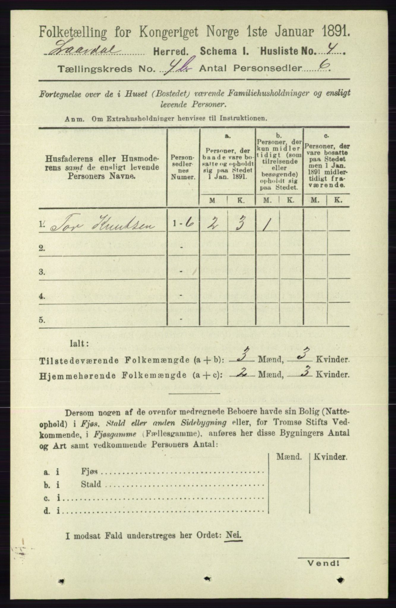 RA, 1891 census for 0833 Lårdal, 1891, p. 1161