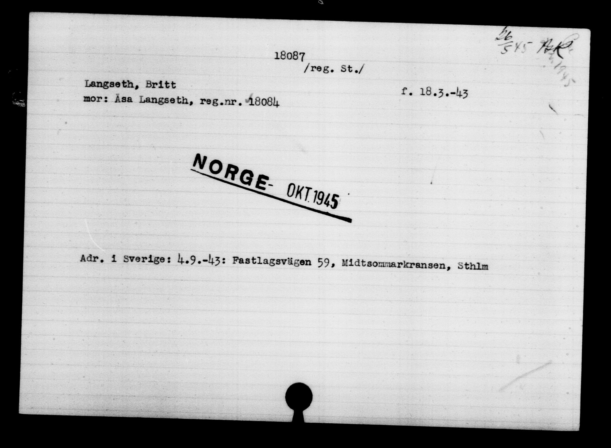 Utenriksstasjonene, Legasjonen i Stockholm, Flyktningkontoret, AV/RA-S-6753/V/Va/L0008: Kjesäterkartoteket, flyktninger med registreringsnr. 15700-18547, 1940-1945, p. 2666