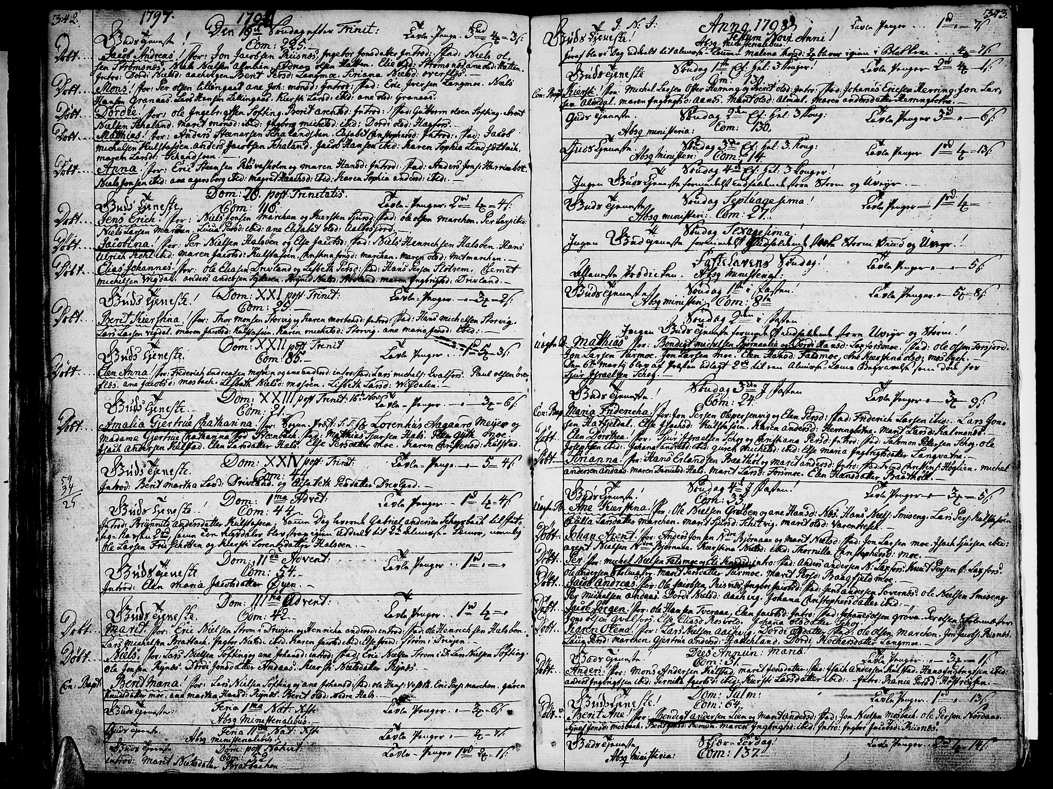 Ministerialprotokoller, klokkerbøker og fødselsregistre - Nordland, SAT/A-1459/820/L0286: Parish register (official) no. 820A07, 1780-1799, p. 342-343