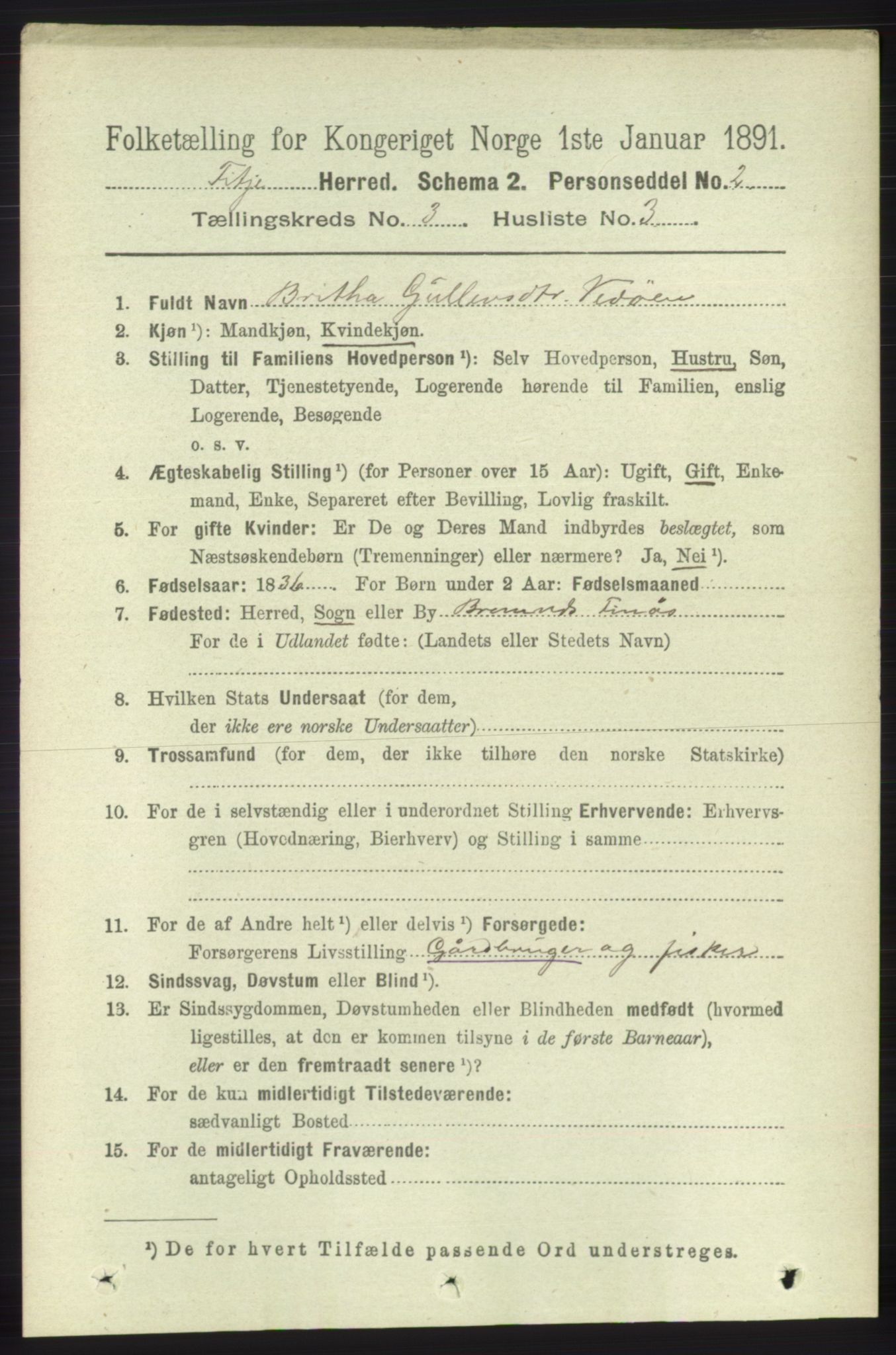 RA, 1891 census for 1222 Fitjar, 1891, p. 1026