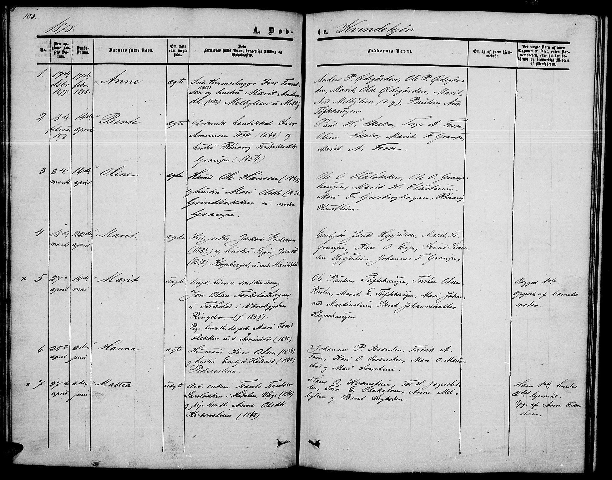 Nord-Fron prestekontor, SAH/PREST-080/H/Ha/Hab/L0002: Parish register (copy) no. 2, 1851-1883, p. 103