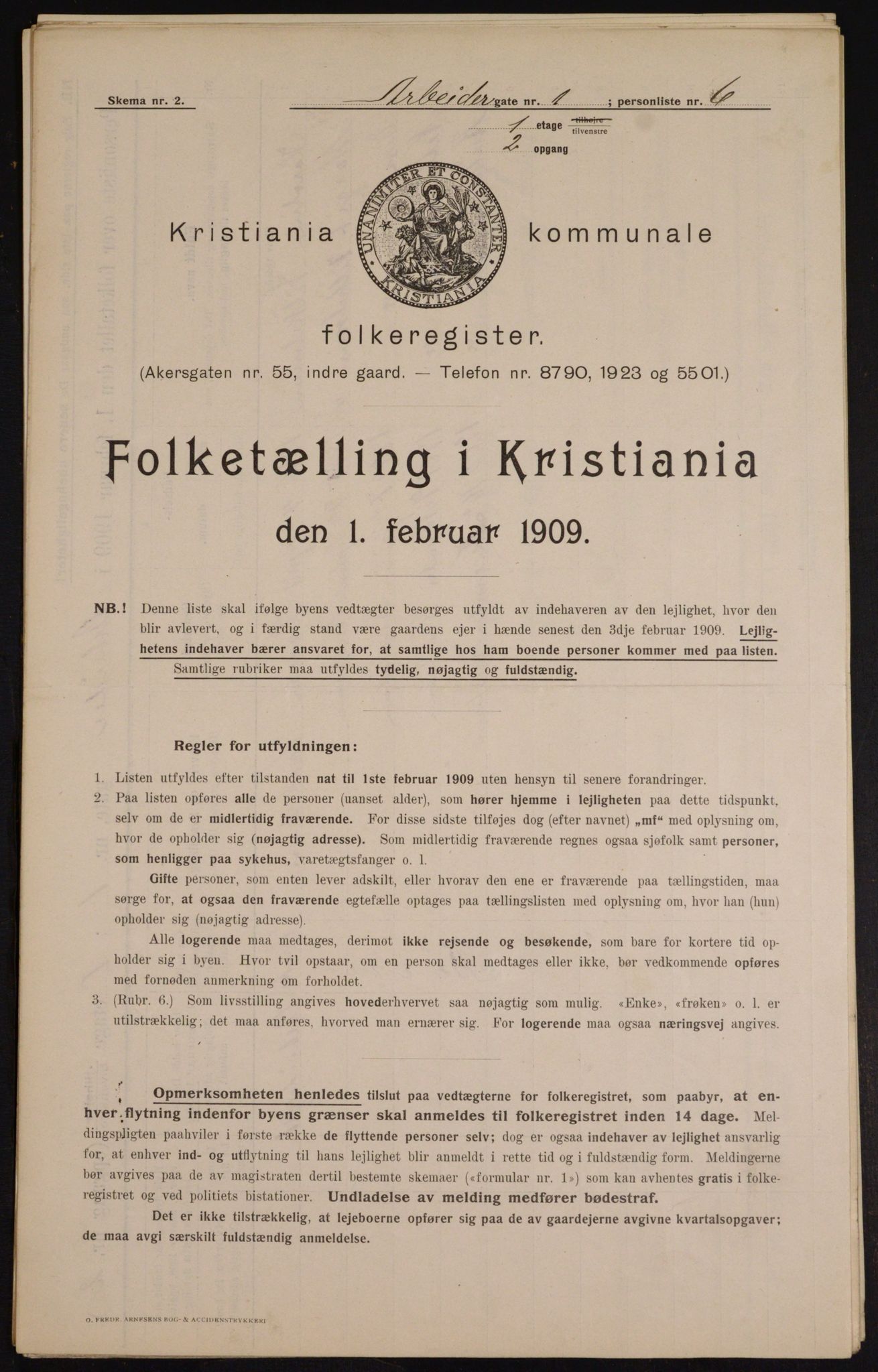 OBA, Municipal Census 1909 for Kristiania, 1909, p. 1422