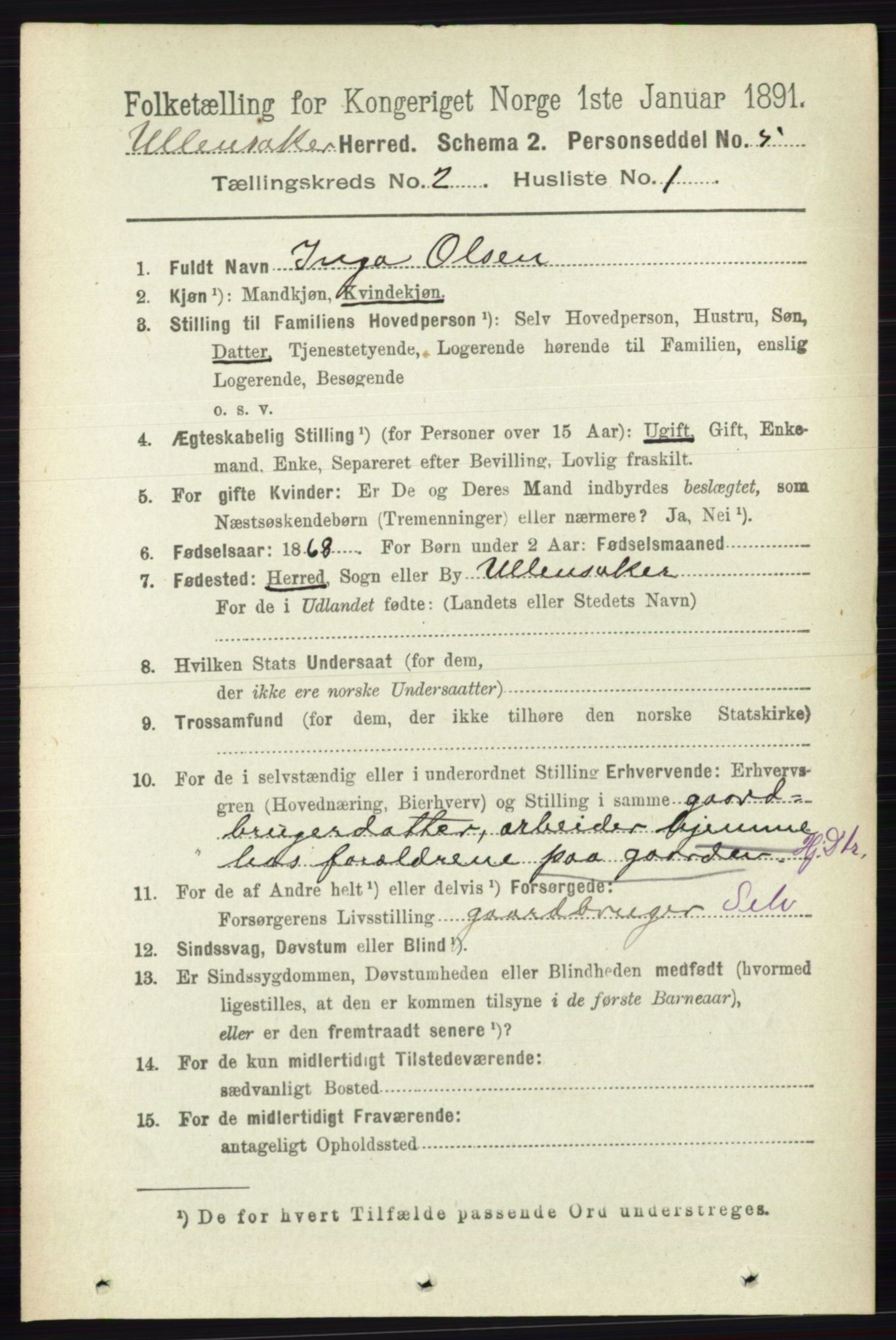 RA, 1891 census for 0235 Ullensaker, 1891, p. 701