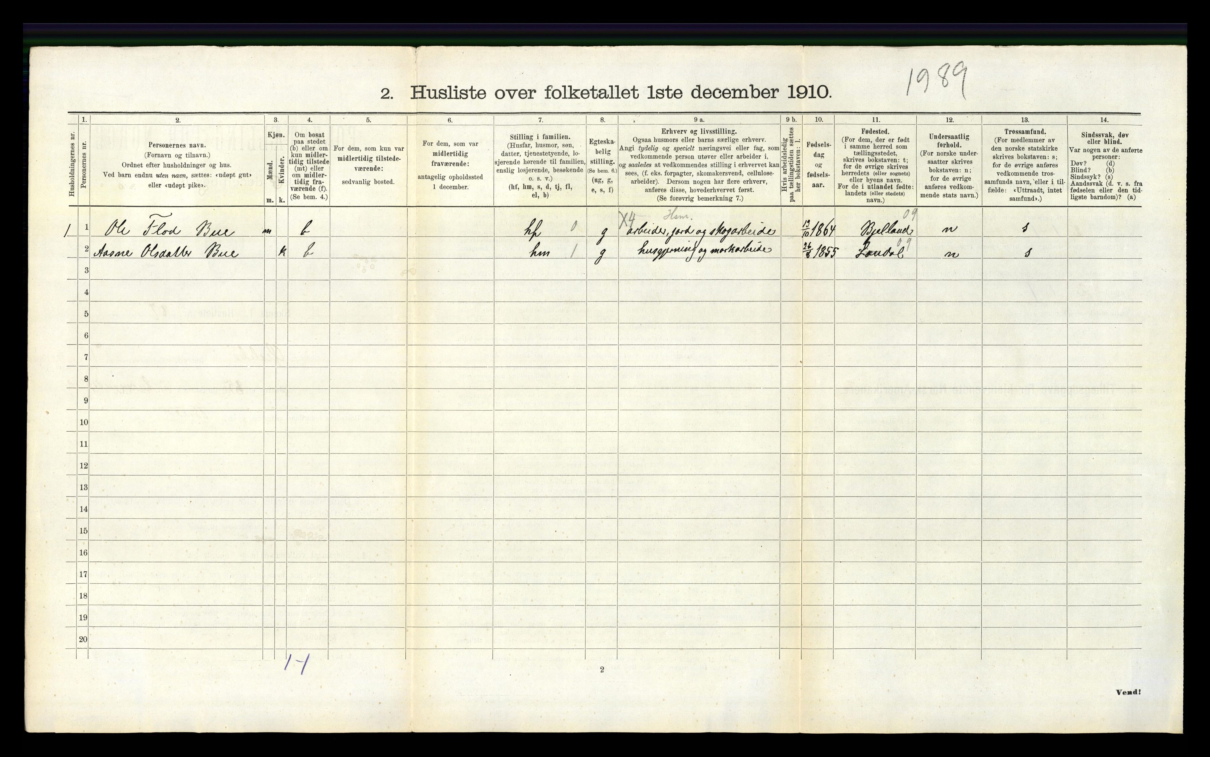 RA, 1910 census for Øyslebø, 1910, p. 193