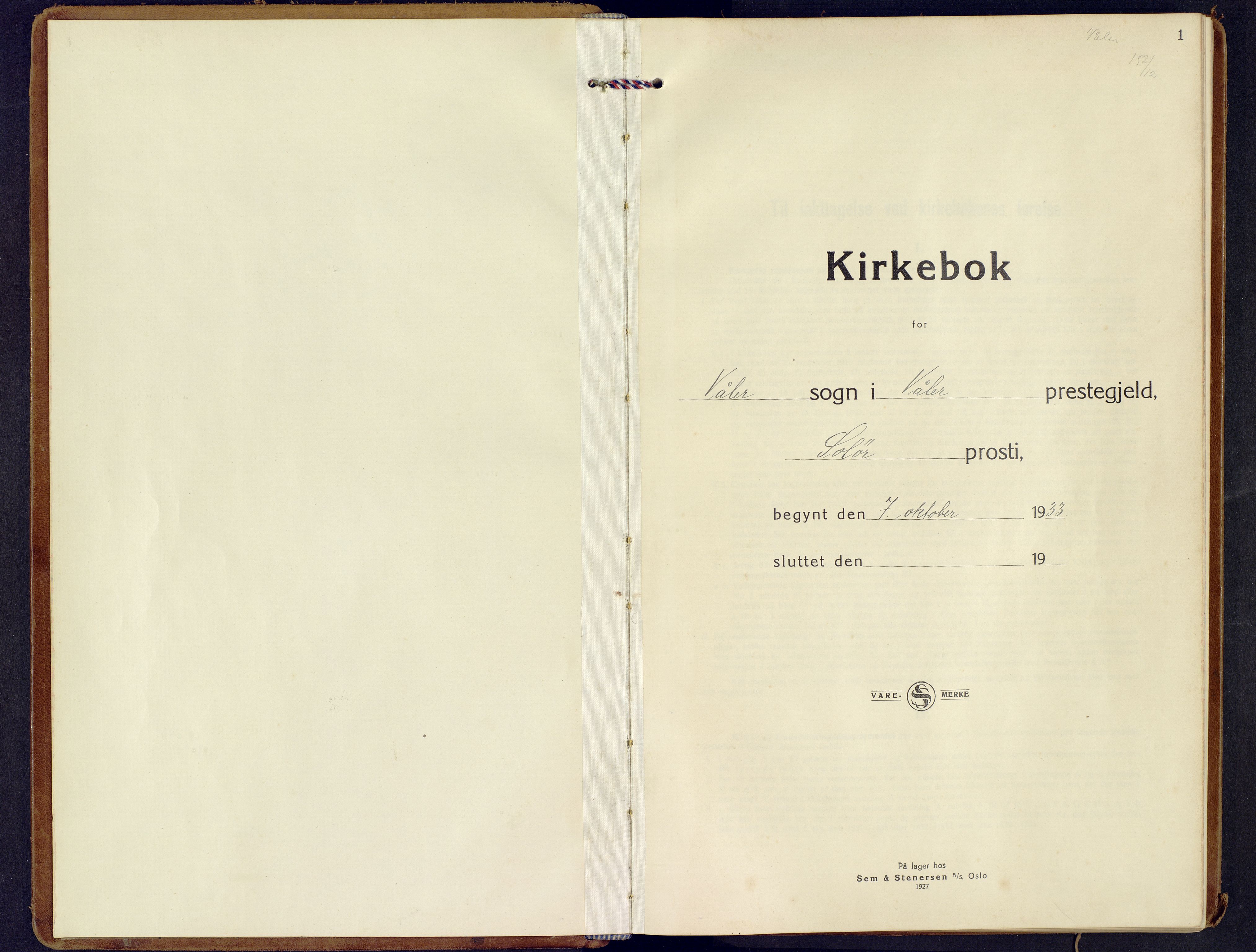 Våler prestekontor, Hedmark, SAH/PREST-040/H/Ha/Haa/L0012: Parish register (official) no. 12, 1933-1952, p. 1