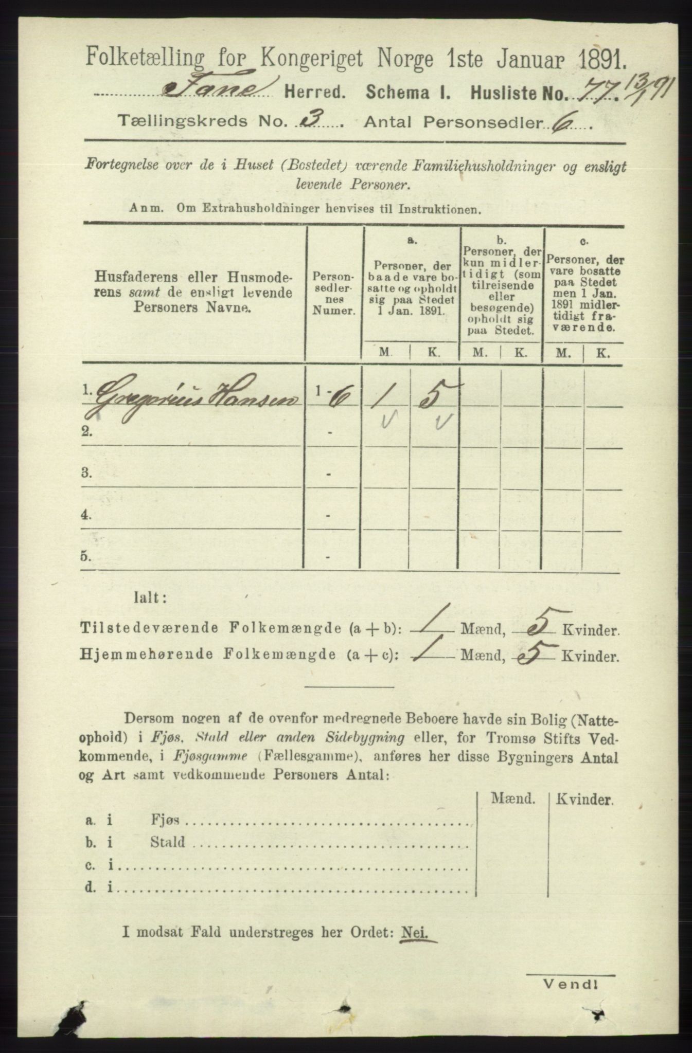 RA, 1891 census for 1249 Fana, 1891, p. 873