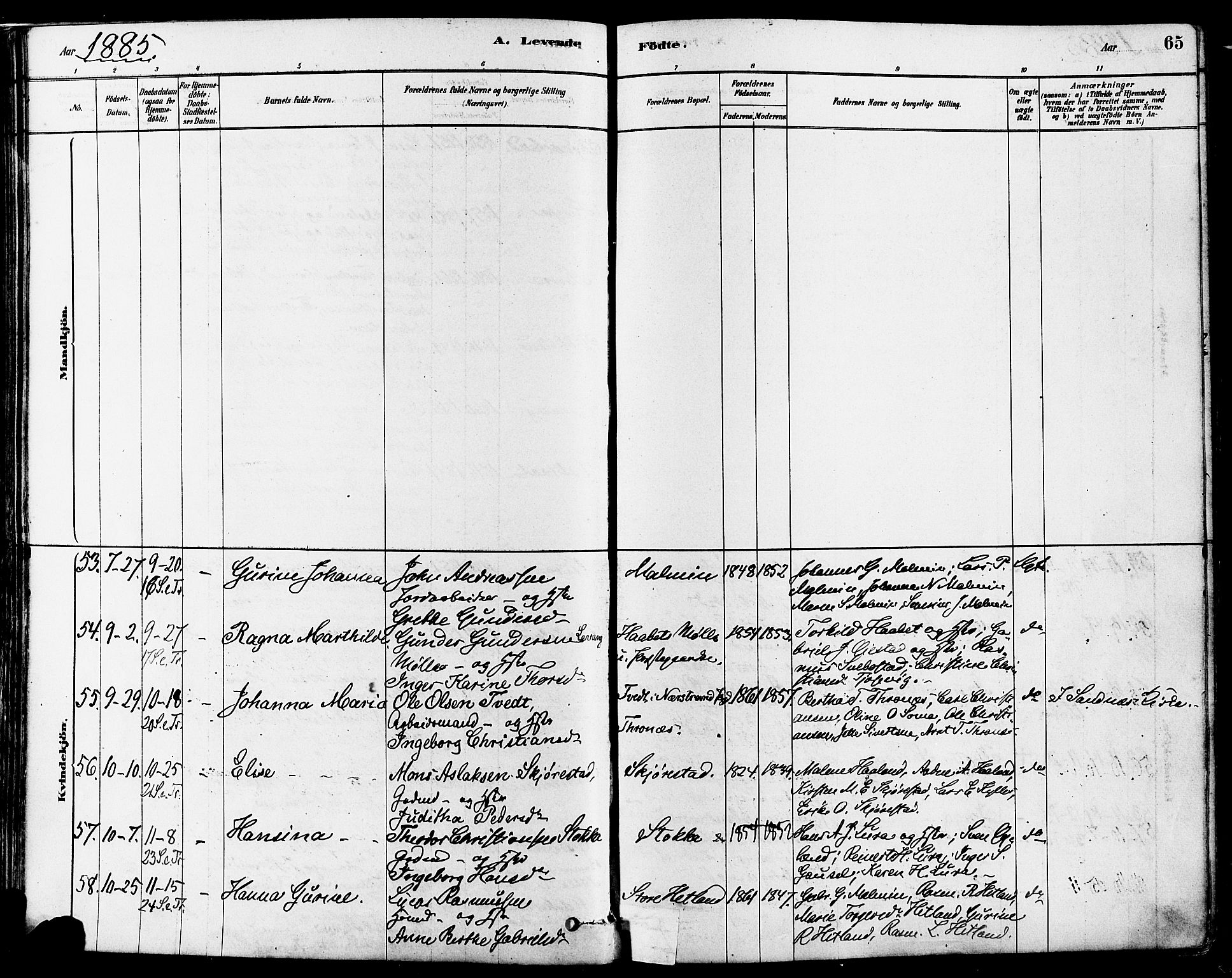Høyland sokneprestkontor, SAST/A-101799/001/30BA/L0011: Parish register (official) no. A 10, 1878-1888, p. 65