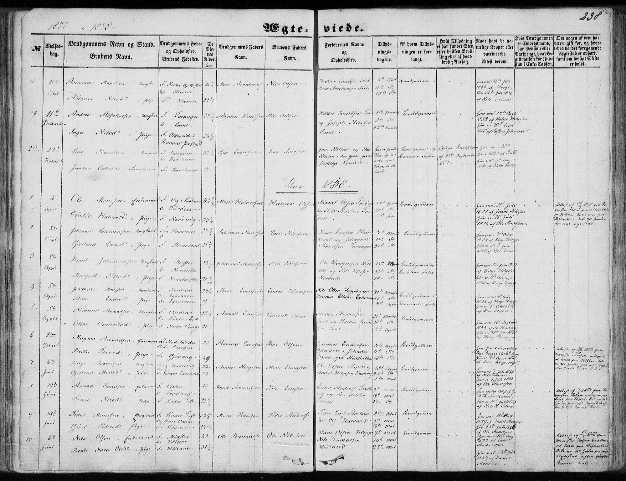 Sund sokneprestembete, SAB/A-99930: Parish register (official) no. A 14, 1850-1866, p. 238