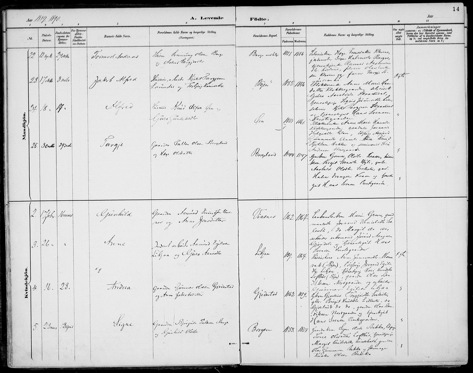 Fyresdal kirkebøker, AV/SAKO-A-263/F/Fa/L0007: Parish register (official) no. I 7, 1887-1914, p. 14