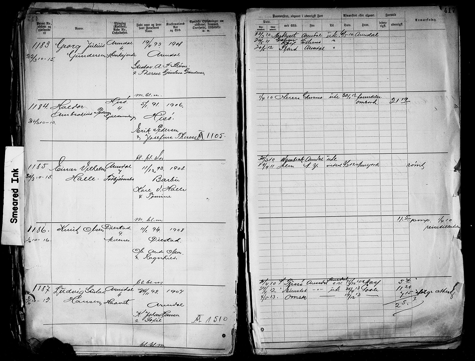 Arendal mønstringskrets, AV/SAK-2031-0012/F/Fa/L0004: Annotasjonsrulle nr 3828-4715 og nr 1-1296, S-4, 1892-1918, p. 433