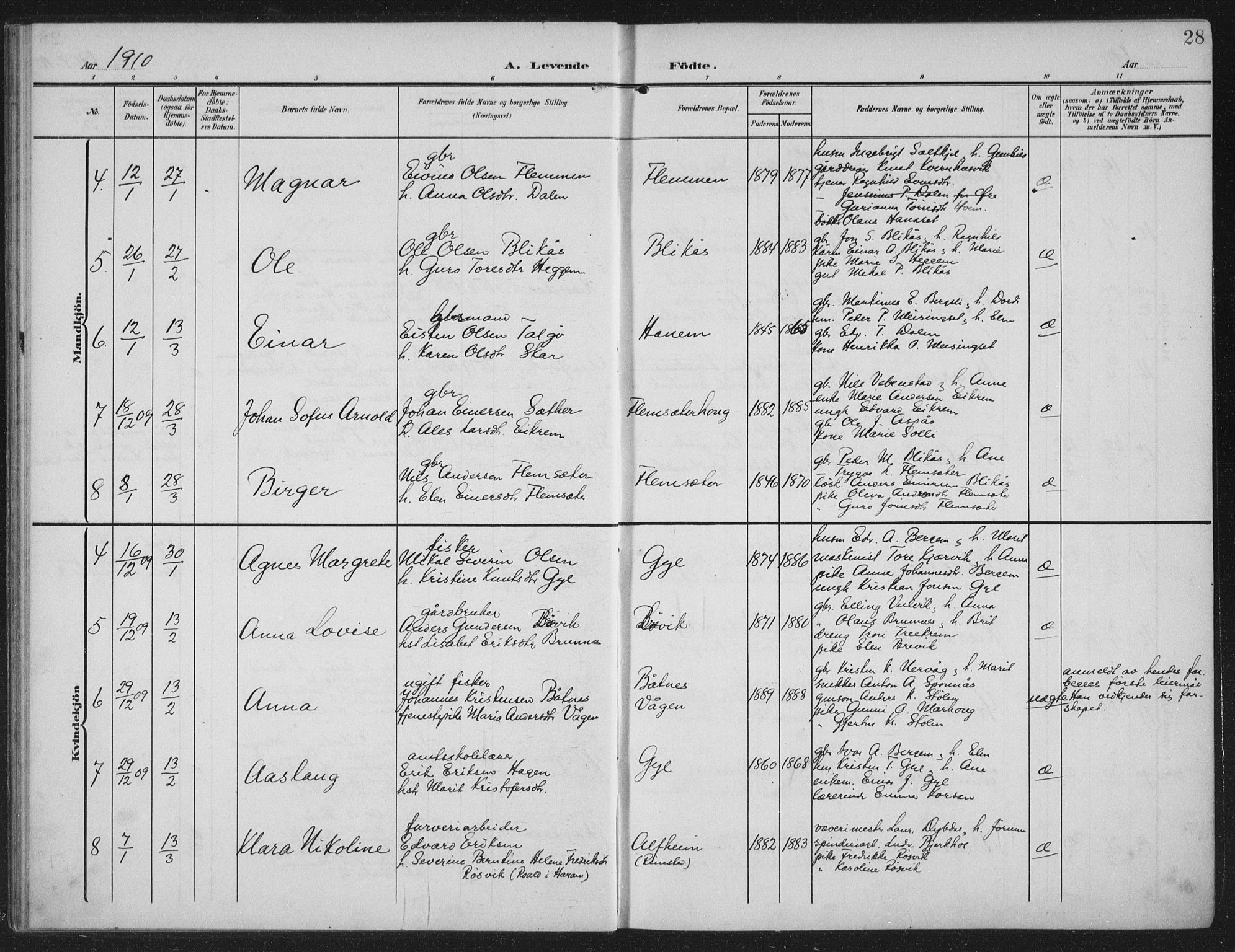 Ministerialprotokoller, klokkerbøker og fødselsregistre - Møre og Romsdal, AV/SAT-A-1454/586/L0989: Parish register (official) no. 586A15, 1906-1915, p. 28