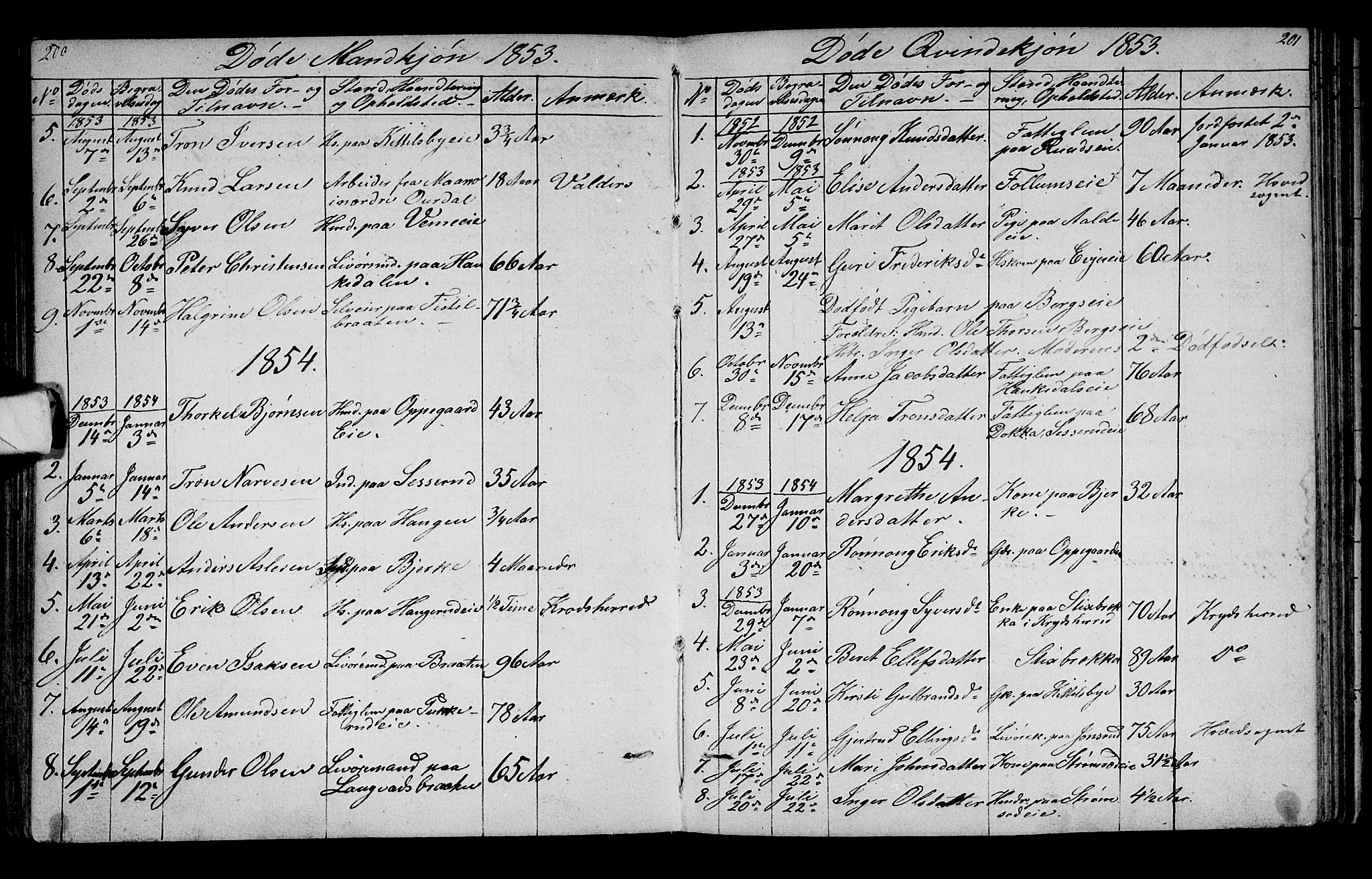 Lunder kirkebøker, SAKO/A-629/G/Ga/L0002: Parish register (copy) no. I 2, 1849-1868, p. 200-201