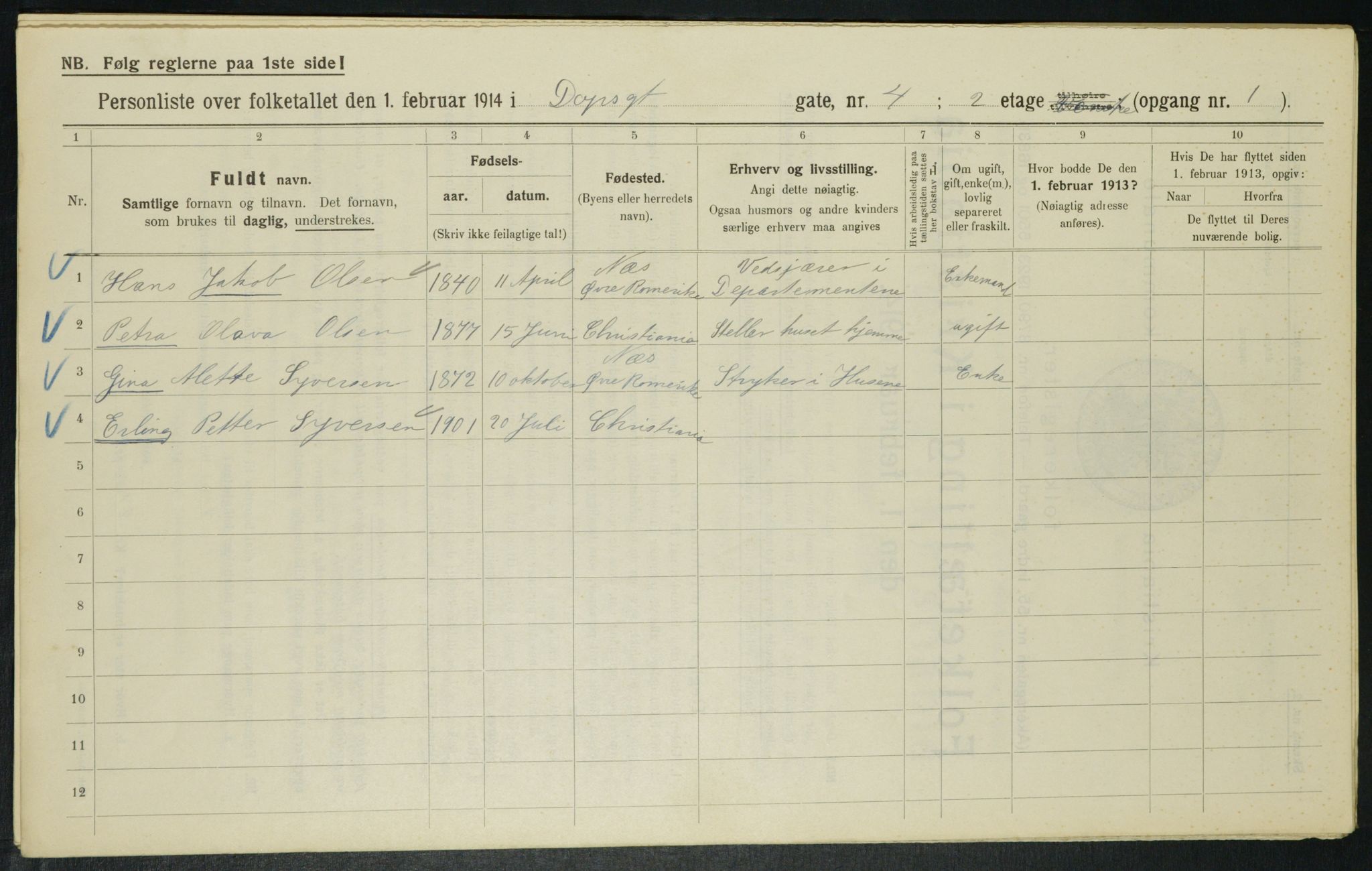 OBA, Municipal Census 1914 for Kristiania, 1914, p. 16030