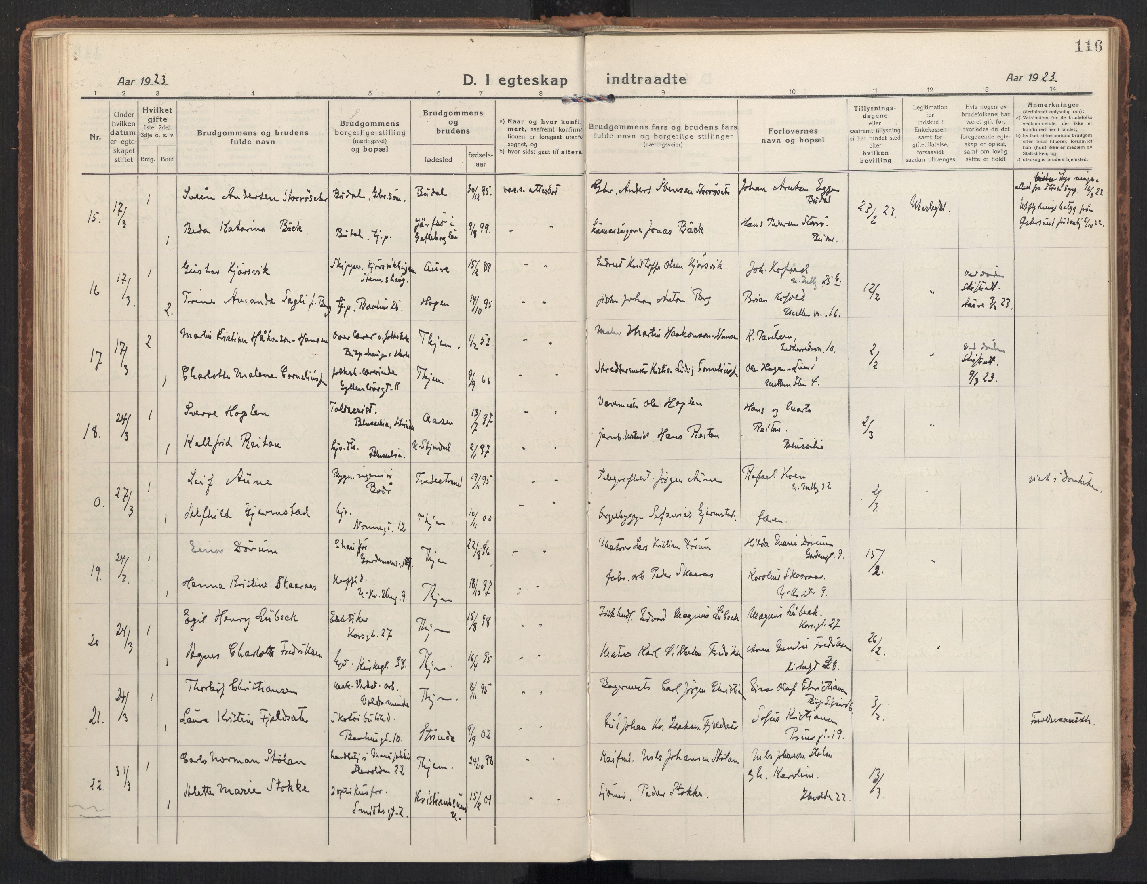 Ministerialprotokoller, klokkerbøker og fødselsregistre - Sør-Trøndelag, AV/SAT-A-1456/604/L0206: Parish register (official) no. 604A26, 1917-1931, p. 116